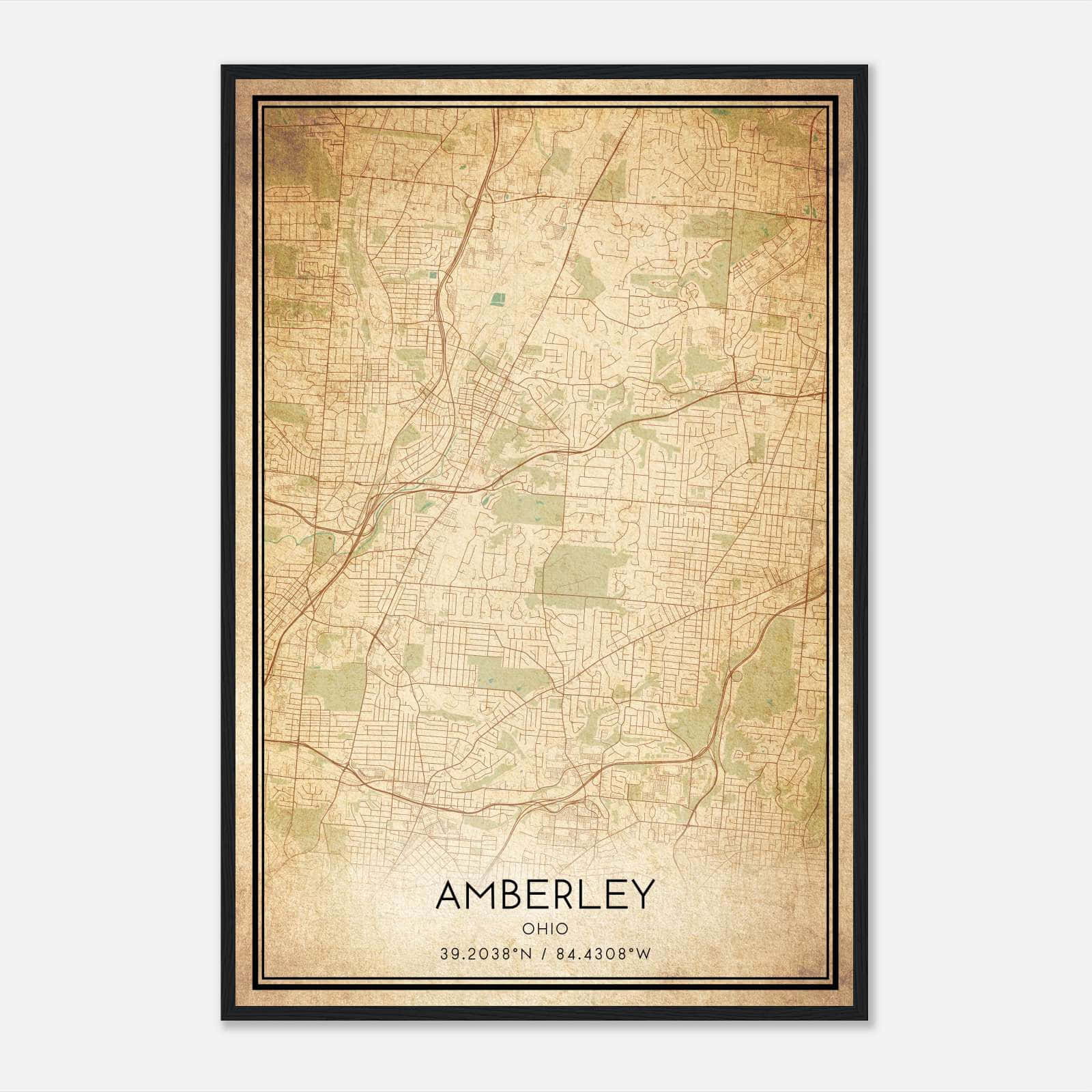Vintage Amberley Ohio Map Poster, Amberley OH City Road Wall Art Print Vintage Amberley Ohio Map Poster, Amberley OH City Road Wall Art Print