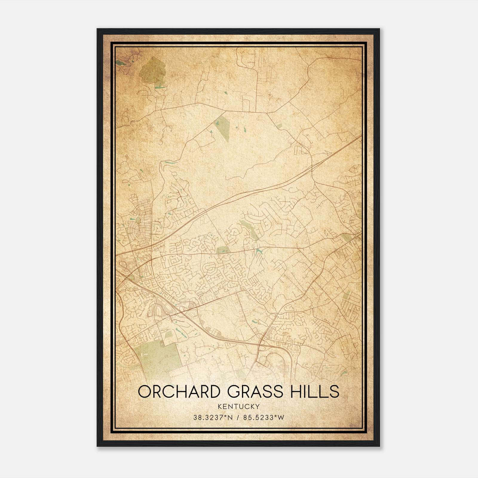 Vintage Orchard Grass Hills Kentucky Map Poster, Orchard Grass Hills KY City Road Wall Art Print Vintage Orchard Grass Hills Kentucky Map Poster, Orchard Grass Hills KY City Road Wall Art Print
