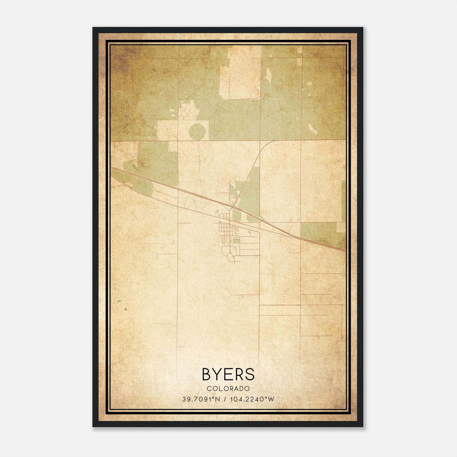 Vintage Byers Colorado Map Poster, Byers CO City Road Wall Art Print Vintage Byers Colorado Map Poster, Byers CO City Road Wall Art Print