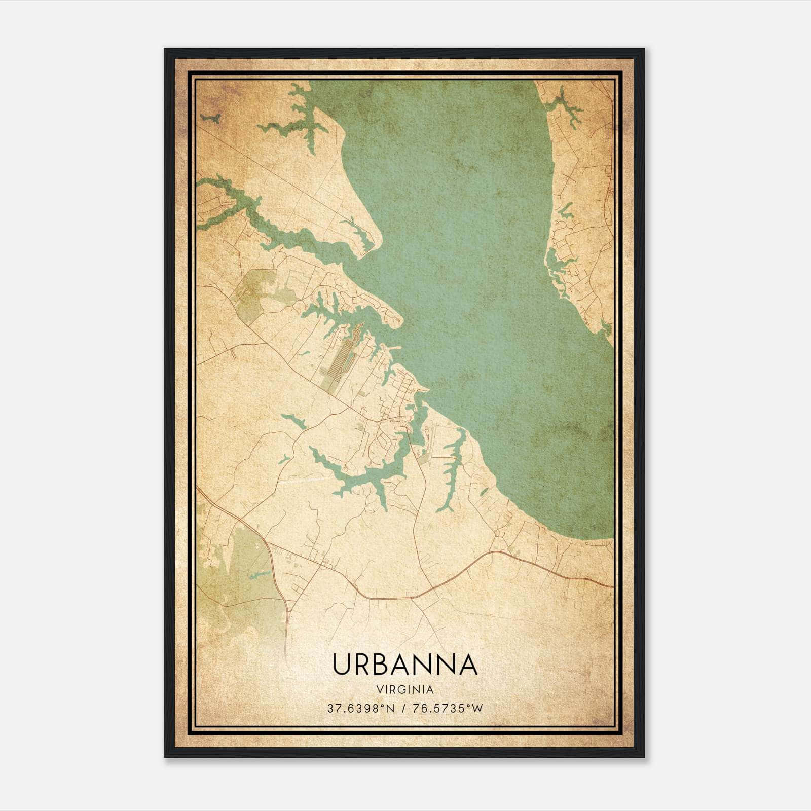 Vintage Urbanna Virginia Map Poster, Urbanna VA City Road Wall Art Print Vintage Urbanna Virginia Map Poster, Urbanna VA City Road Wall Art Print