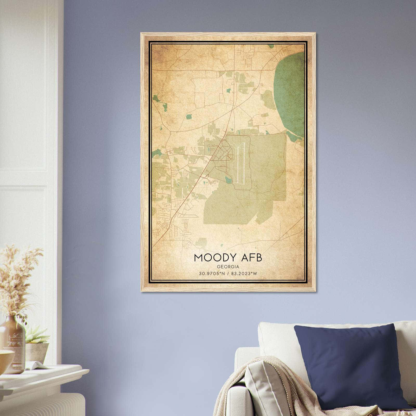 Vintage Moody Afb Georgia Map Poster, Moody Afb GA City Road Wall Art Print