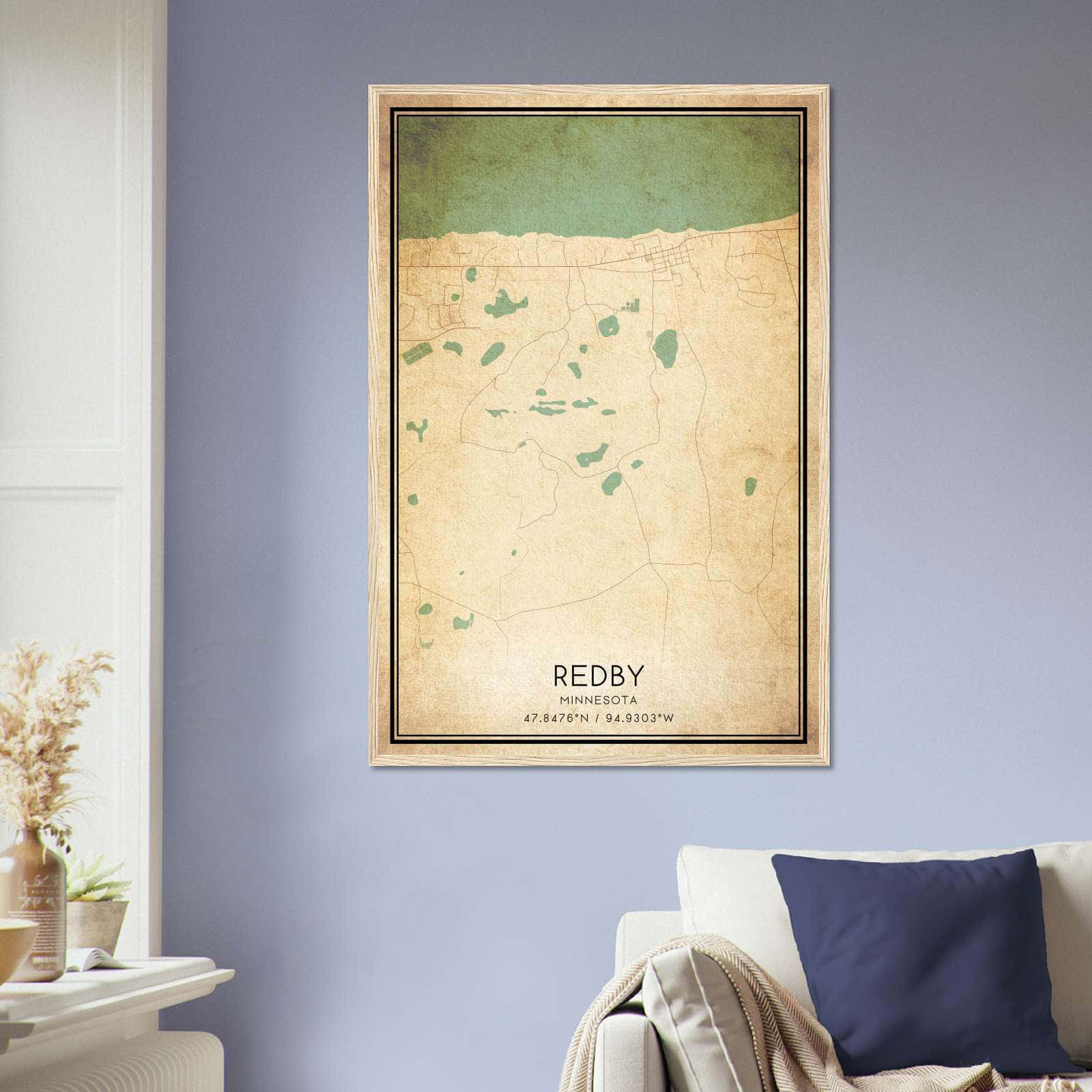 Vintage Redby Minnesota Map Poster, Redby MN City Road Wall Art Print