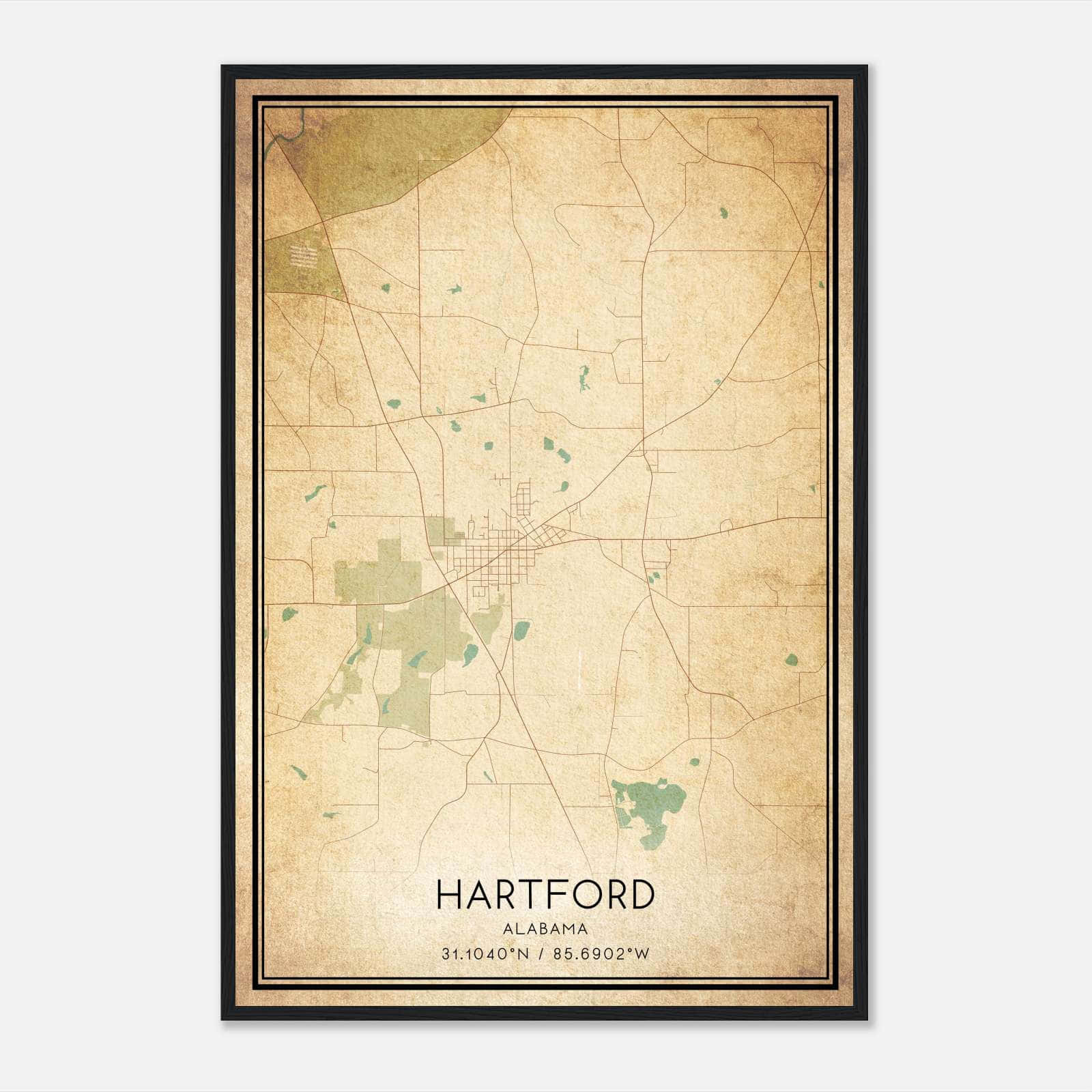 Vintage Hartford Alabama Map Poster, Hartford AL City Road Wall Art Print Vintage Hartford Alabama Map Poster, Hartford AL City Road Wall Art Print