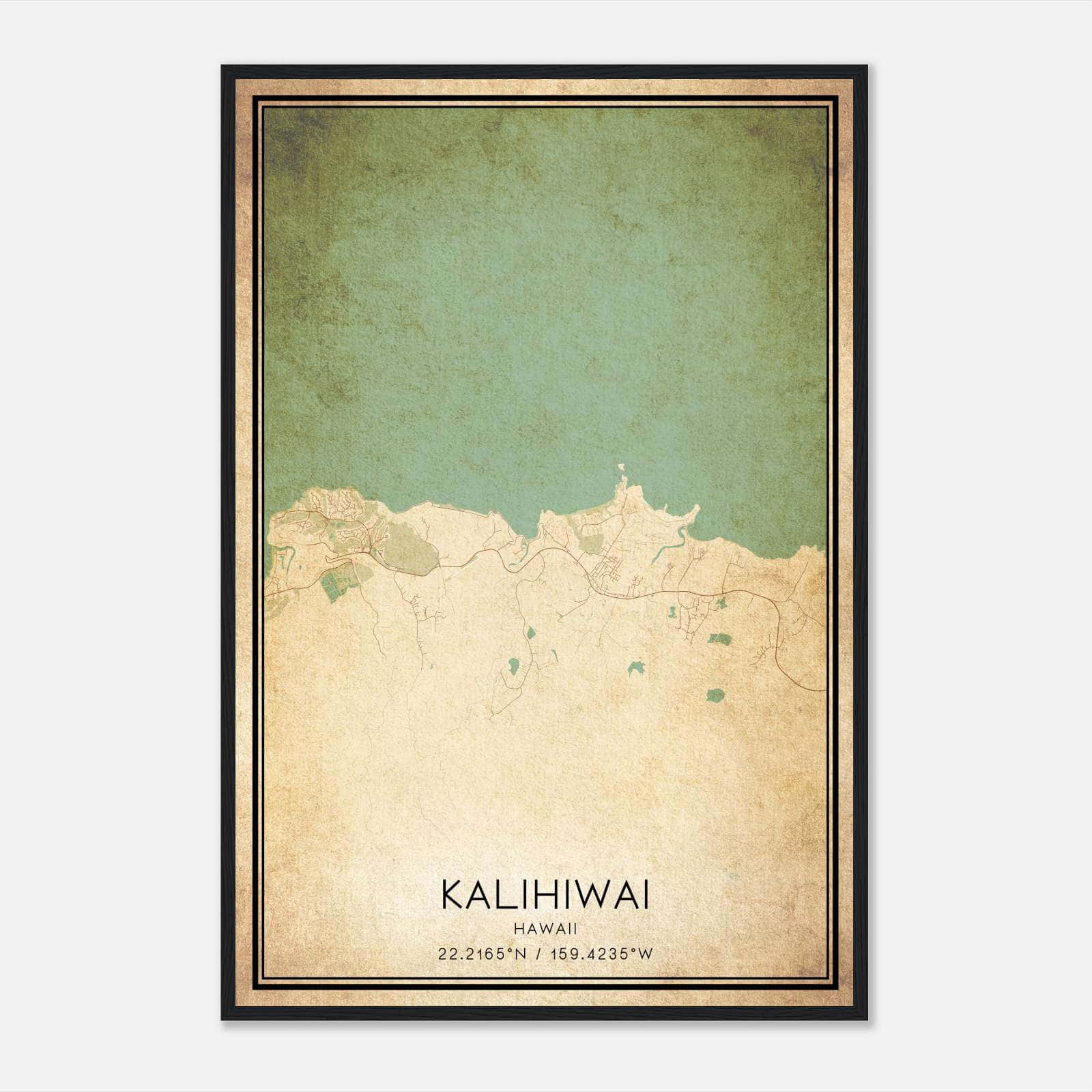 Vintage Kalihiwai Hawaii Map Poster, Kalihiwai HI City Road Wall Art Print Vintage Kalihiwai Hawaii Map Poster, Kalihiwai HI City Road Wall Art Print