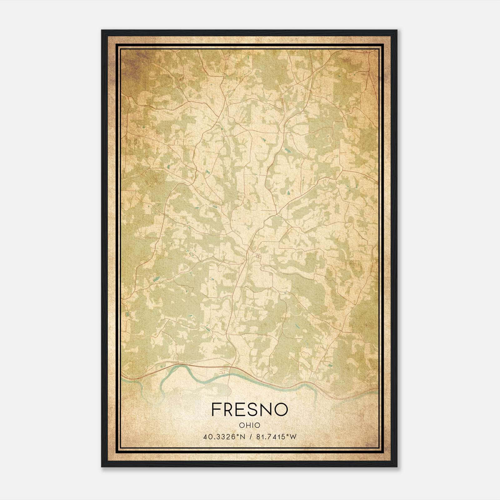 Vintage Fresno Ohio Map Poster, Fresno OH City Road Wall Art Print Vintage Fresno Ohio Map Poster, Fresno OH City Road Wall Art Print