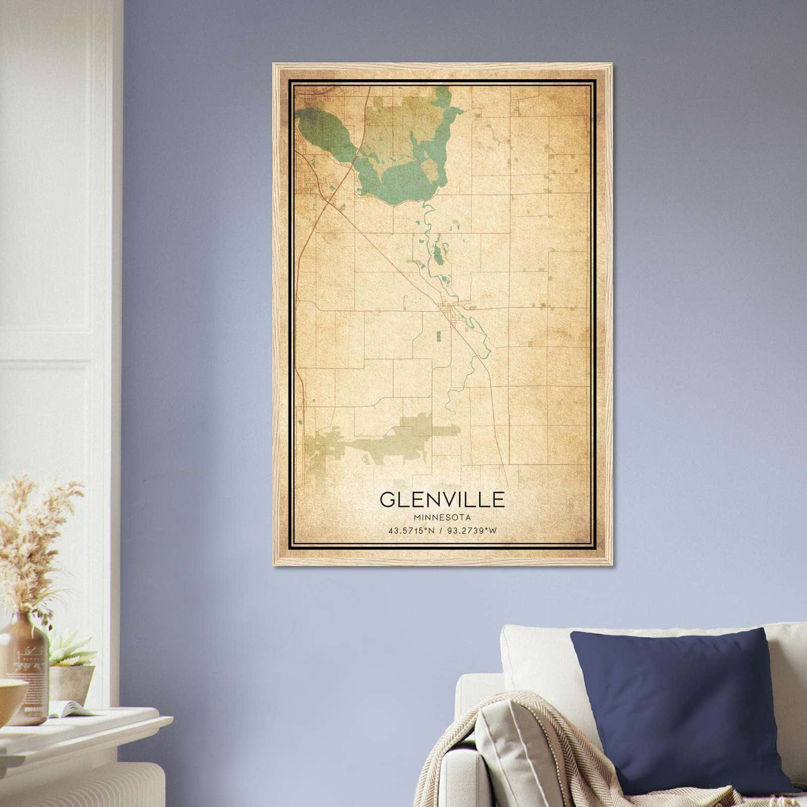 Vintage Glenville Minnesota Map Poster, Glenville MN City Road Wall Art Print