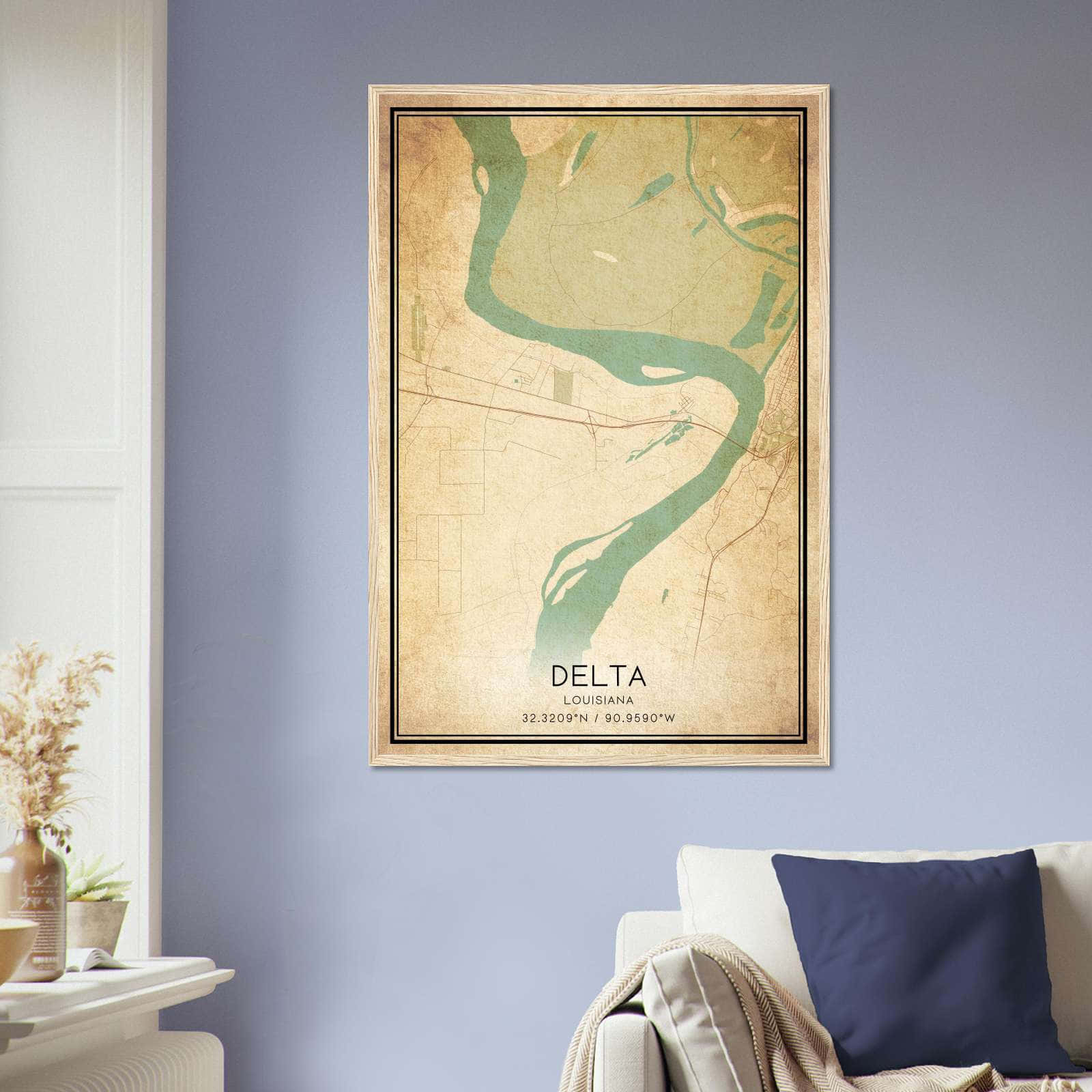 Vintage Delta Louisiana Map Poster, Delta LA City Road Wall Art Print