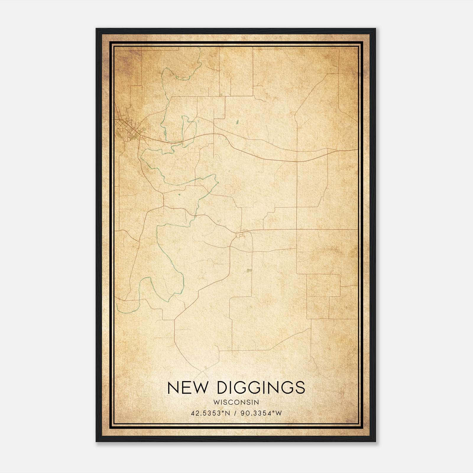 Vintage New Diggings Wisconsin Map Poster, New Diggings WI City Road Wall Art Print Vintage New Diggings Wisconsin Map Poster, New Diggings WI City Road Wall Art Print
