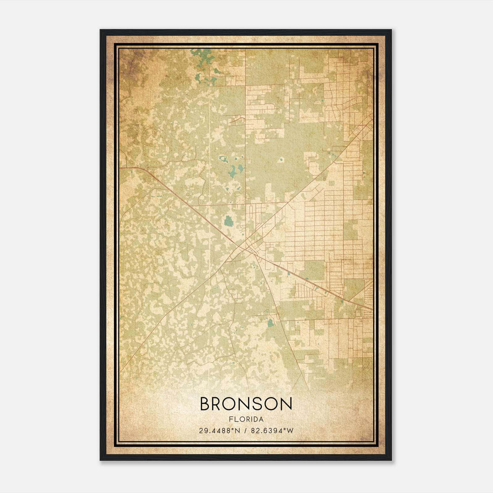 Vintage Bronson Florida Map Poster, Bronson FL City Road Wall Art Print Vintage Bronson Florida Map Poster, Bronson FL City Road Wall Art Print