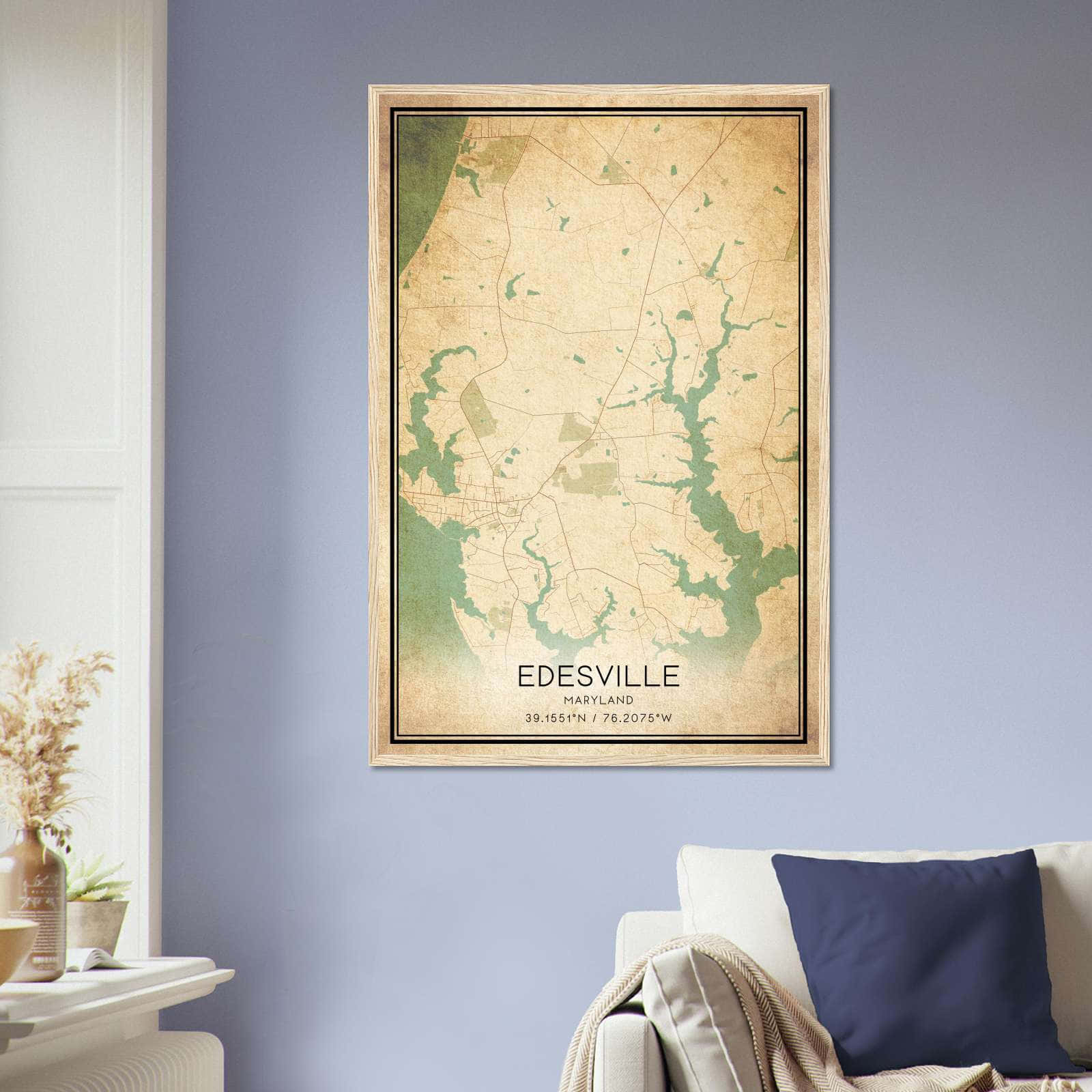 Vintage Edesville Maryland Map Poster, Edesville MD City Road Wall Art Print
