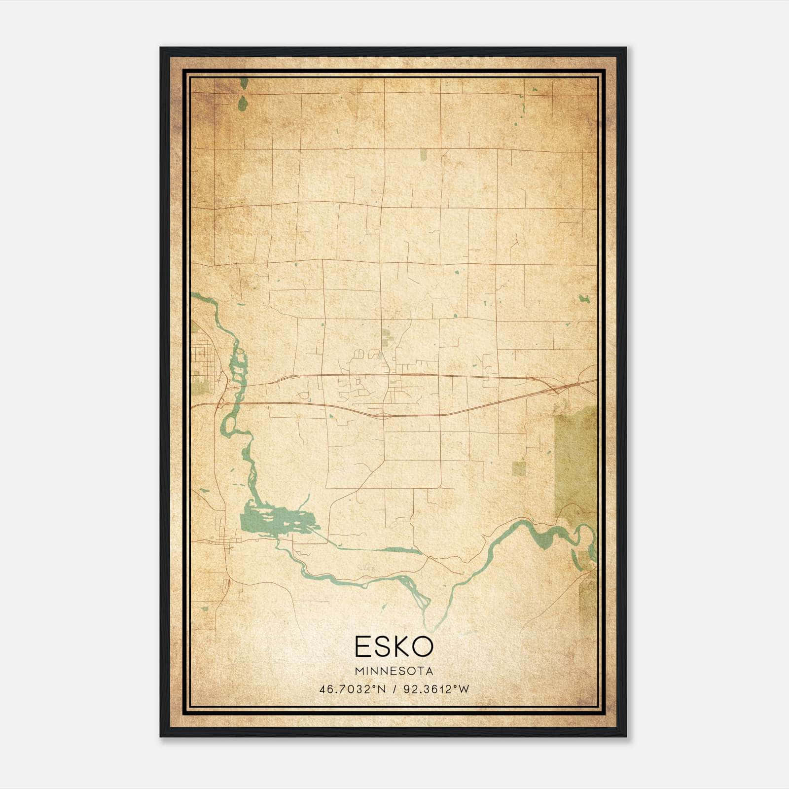 Vintage Esko Minnesota Map Poster, Esko MN City Road Wall Art Print Vintage Esko Minnesota Map Poster, Esko MN City Road Wall Art Print