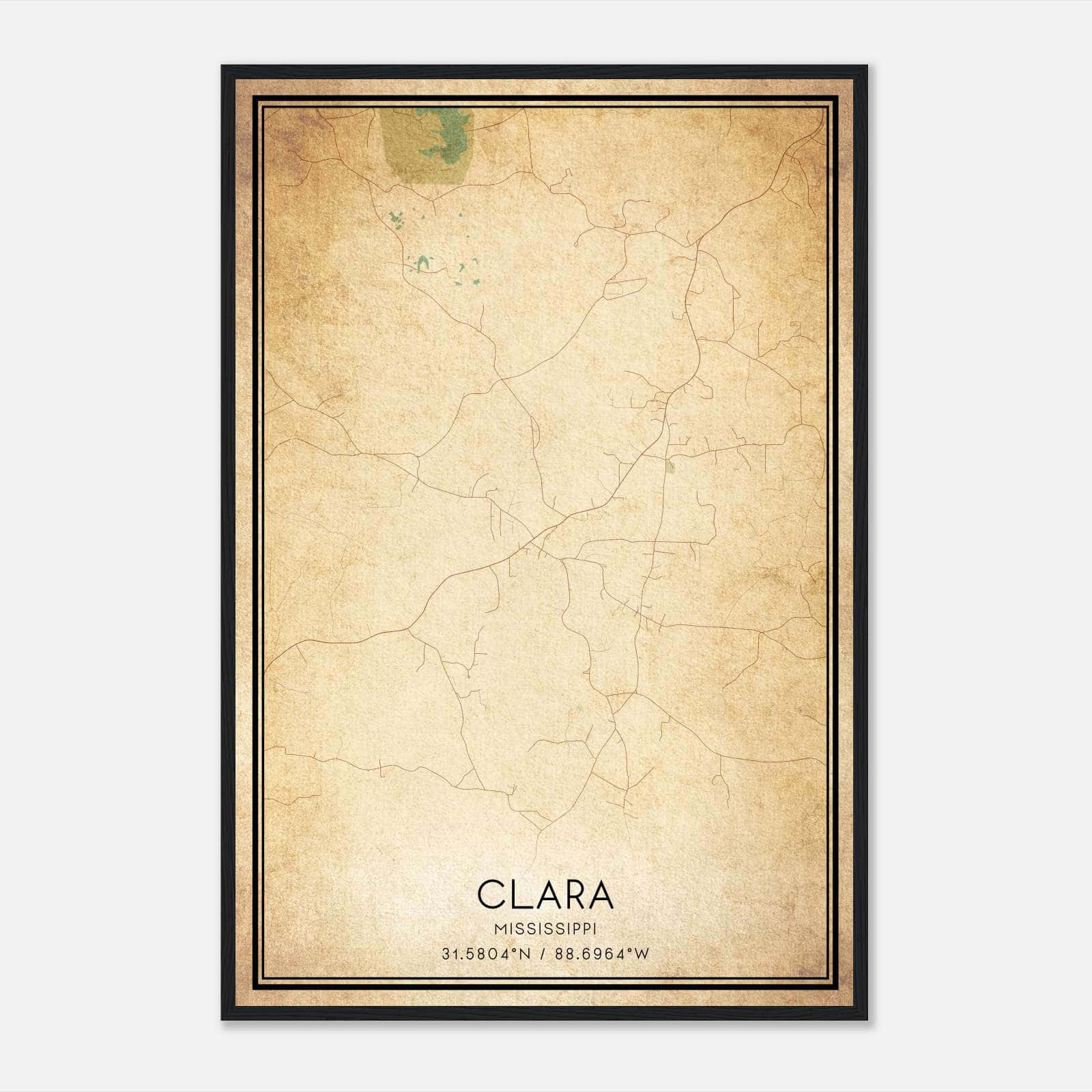 Vintage Clara Mississippi Map Poster, Clara MS City Road Wall Art Print Vintage Clara Mississippi Map Poster, Clara MS City Road Wall Art Print