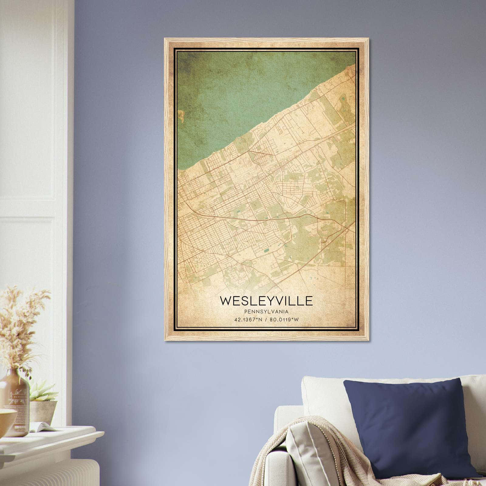 Vintage Wesleyville Pennsylvania Map Poster, Wesleyville PA City Road Wall Art Print
