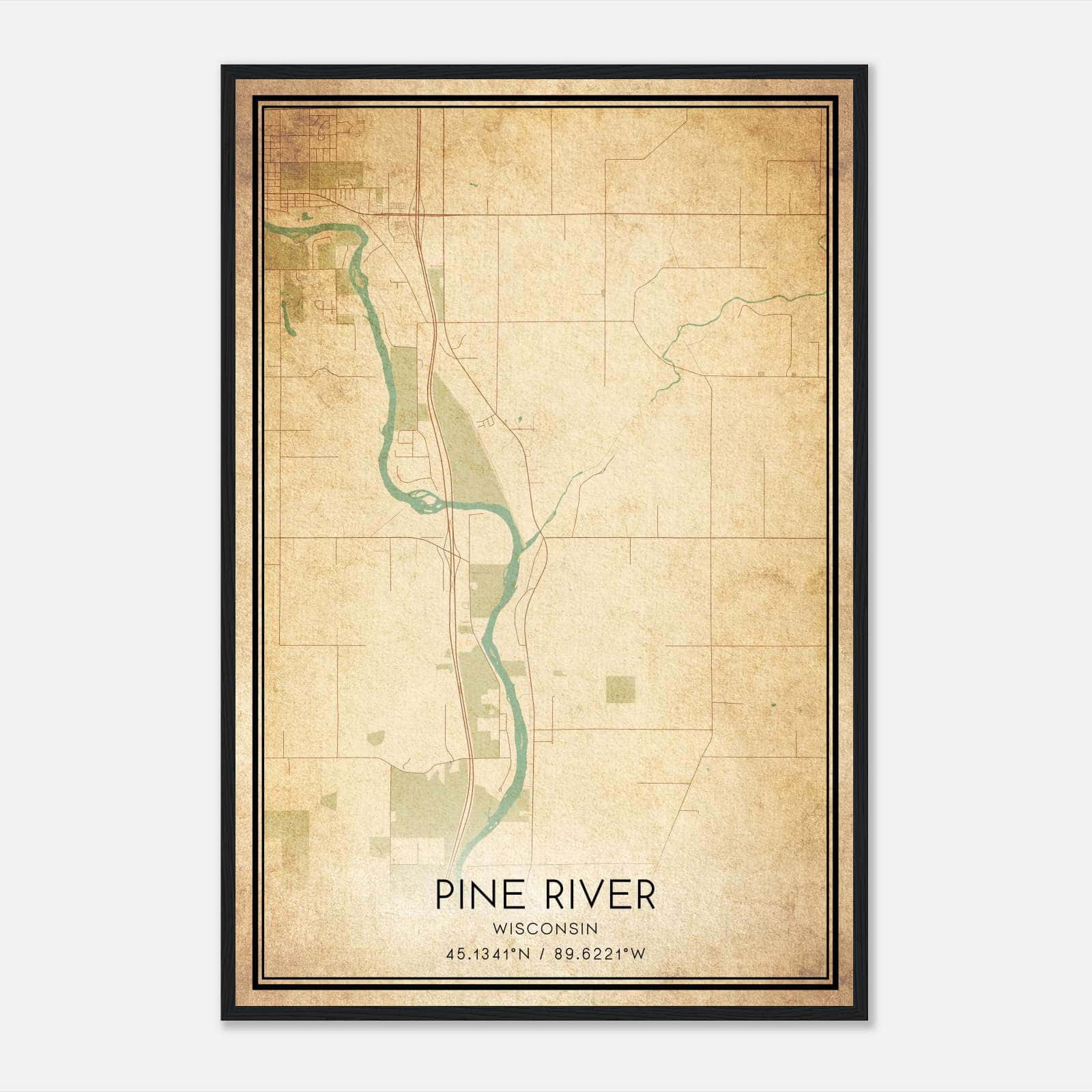 Vintage Pine River Wisconsin Map Poster, Pine River WI City Road Wall Art Print Vintage Pine River Wisconsin Map Poster, Pine River WI City Road Wall Art Print
