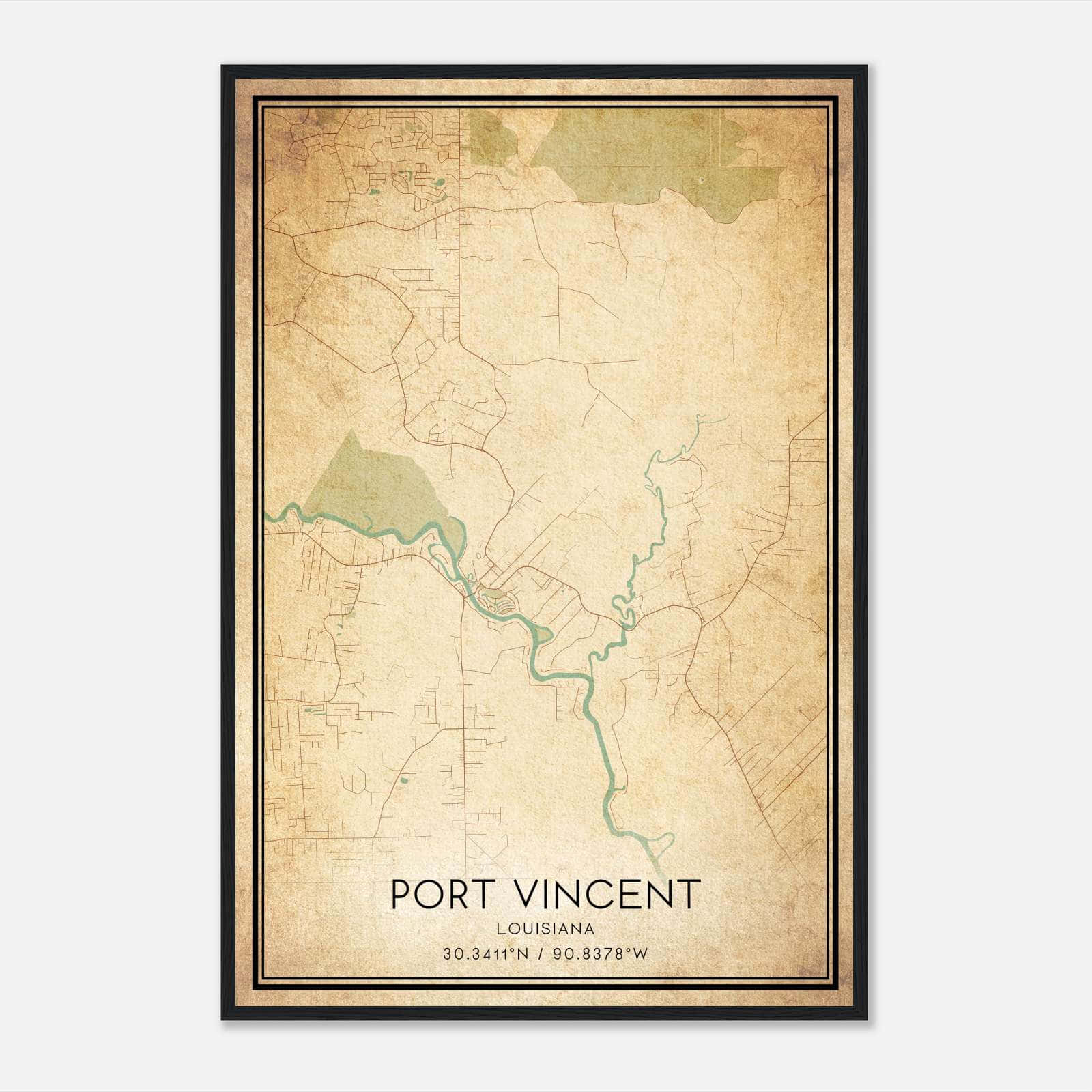 Vintage Port Vincent Louisiana Map Poster, Port Vincent LA City Road Wall Art Print Vintage Port Vincent Louisiana Map Poster, Port Vincent LA City Road Wall Art Print