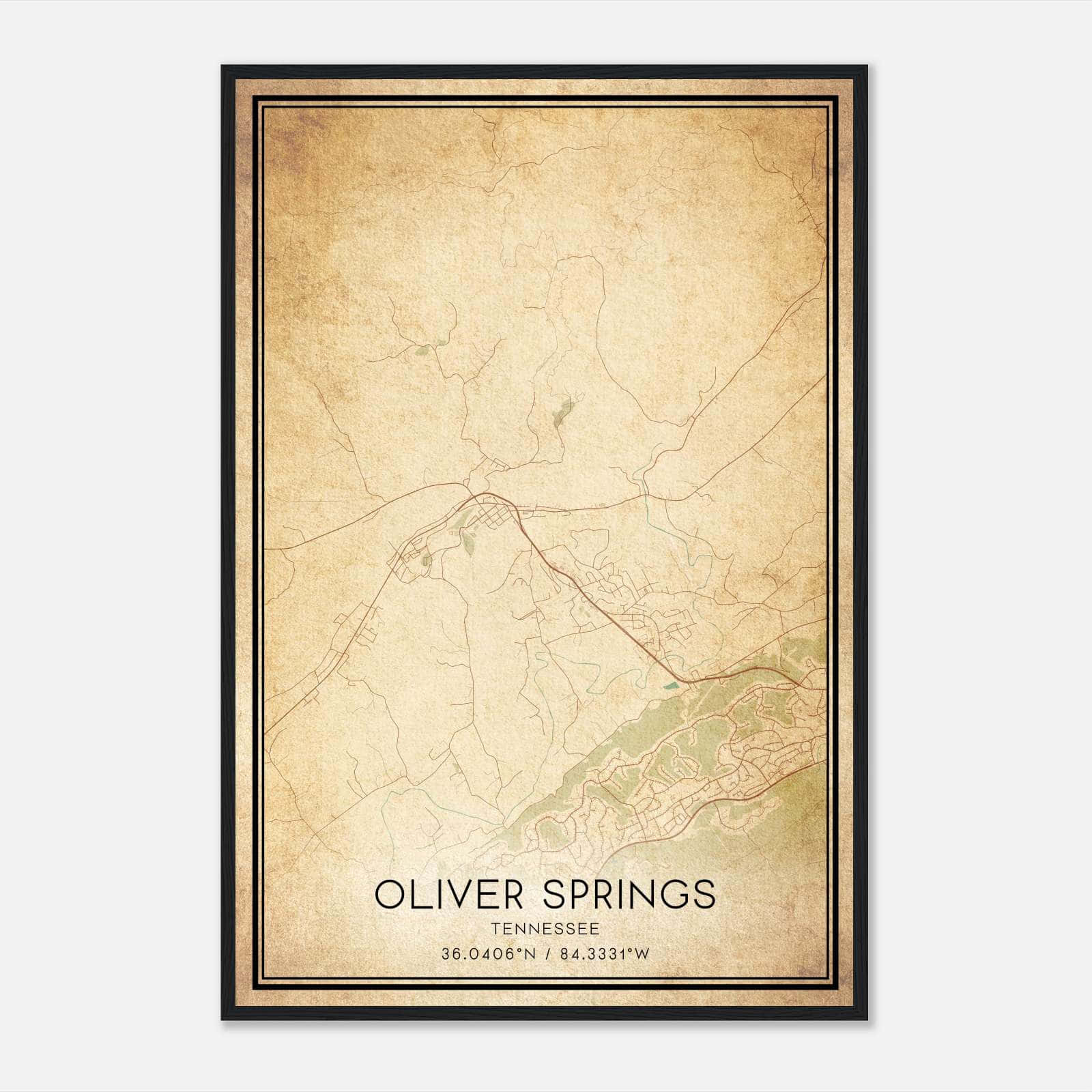 Vintage Oliver Springs Tennessee Map Poster, Oliver Springs TN City Road Wall Art Print Vintage Oliver Springs Tennessee Map Poster, Oliver Springs TN City Road Wall Art Print