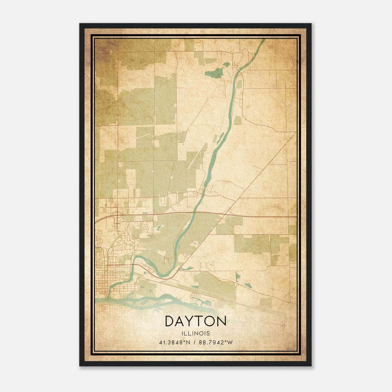 Vintage Dayton Illinois Map Poster, Dayton IL City Road Wall Art Print Vintage Dayton Illinois Map Poster, Dayton IL City Road Wall Art Print