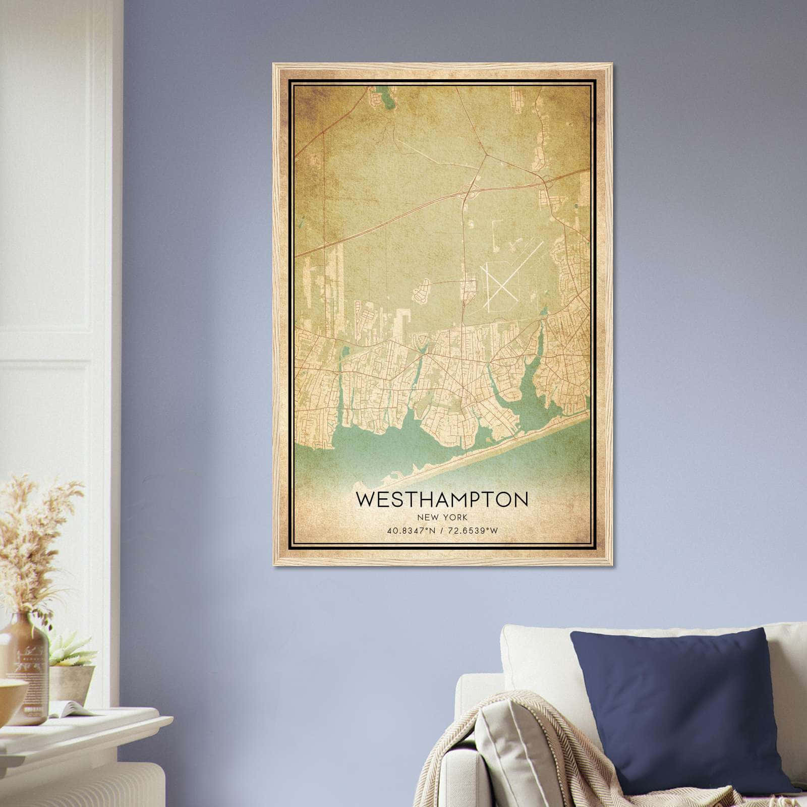 Vintage Westhampton New York Map Poster, Westhampton NY City Road Wall Art Print