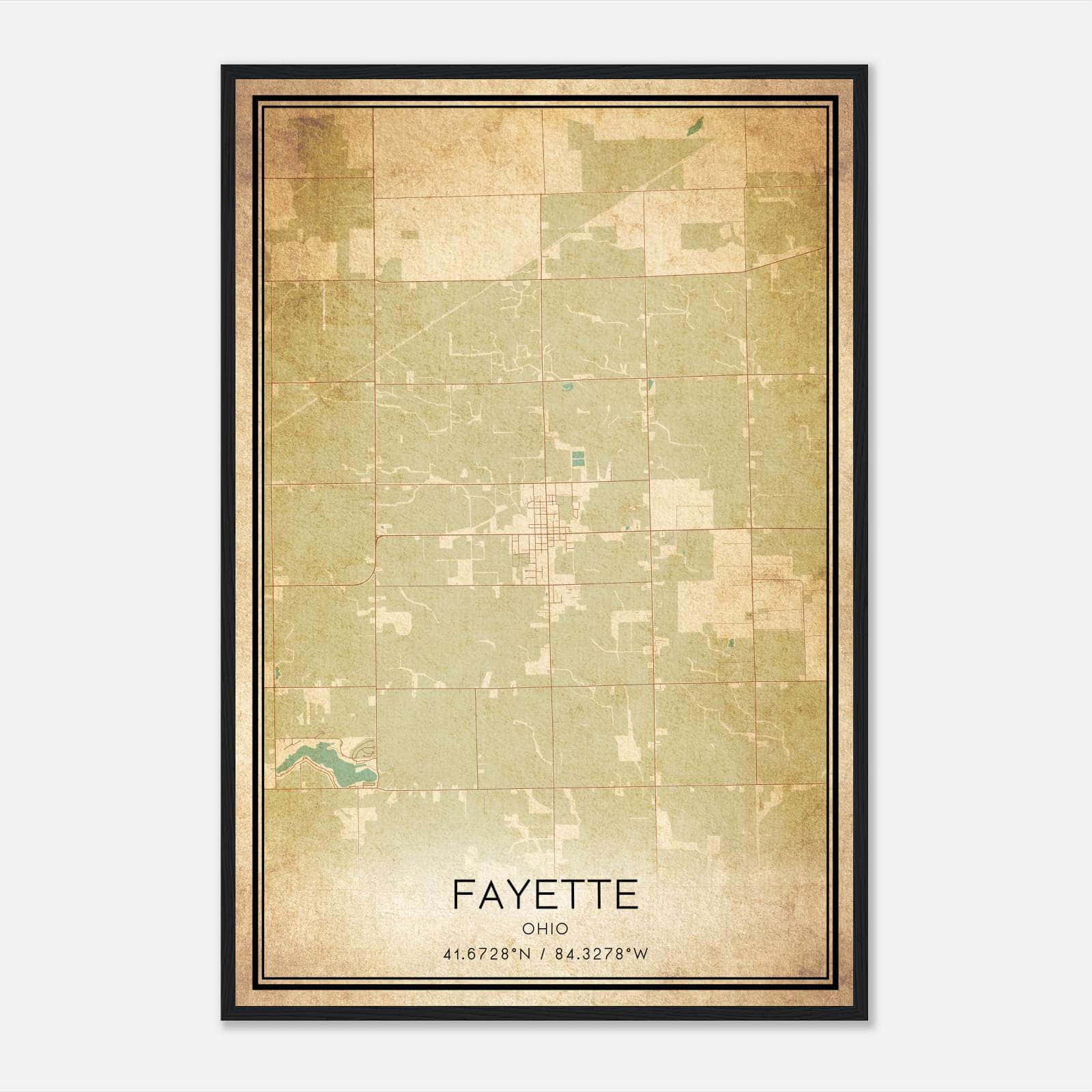 Vintage Fayette Ohio Map Poster, Fayette OH City Road Wall Art Print Vintage Fayette Ohio Map Poster, Fayette OH City Road Wall Art Print