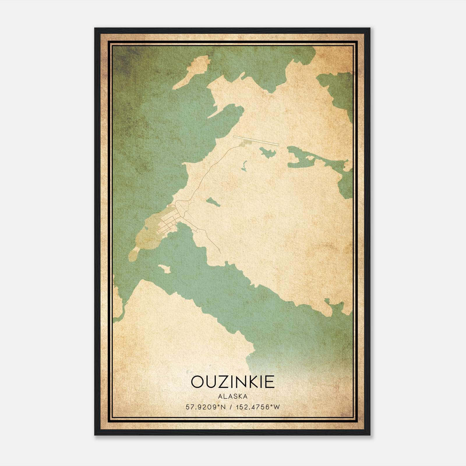 Vintage Ouzinkie Alaska Map Poster, Ouzinkie AK City Road Wall Art Print Vintage Ouzinkie Alaska Map Poster, Ouzinkie AK City Road Wall Art Print