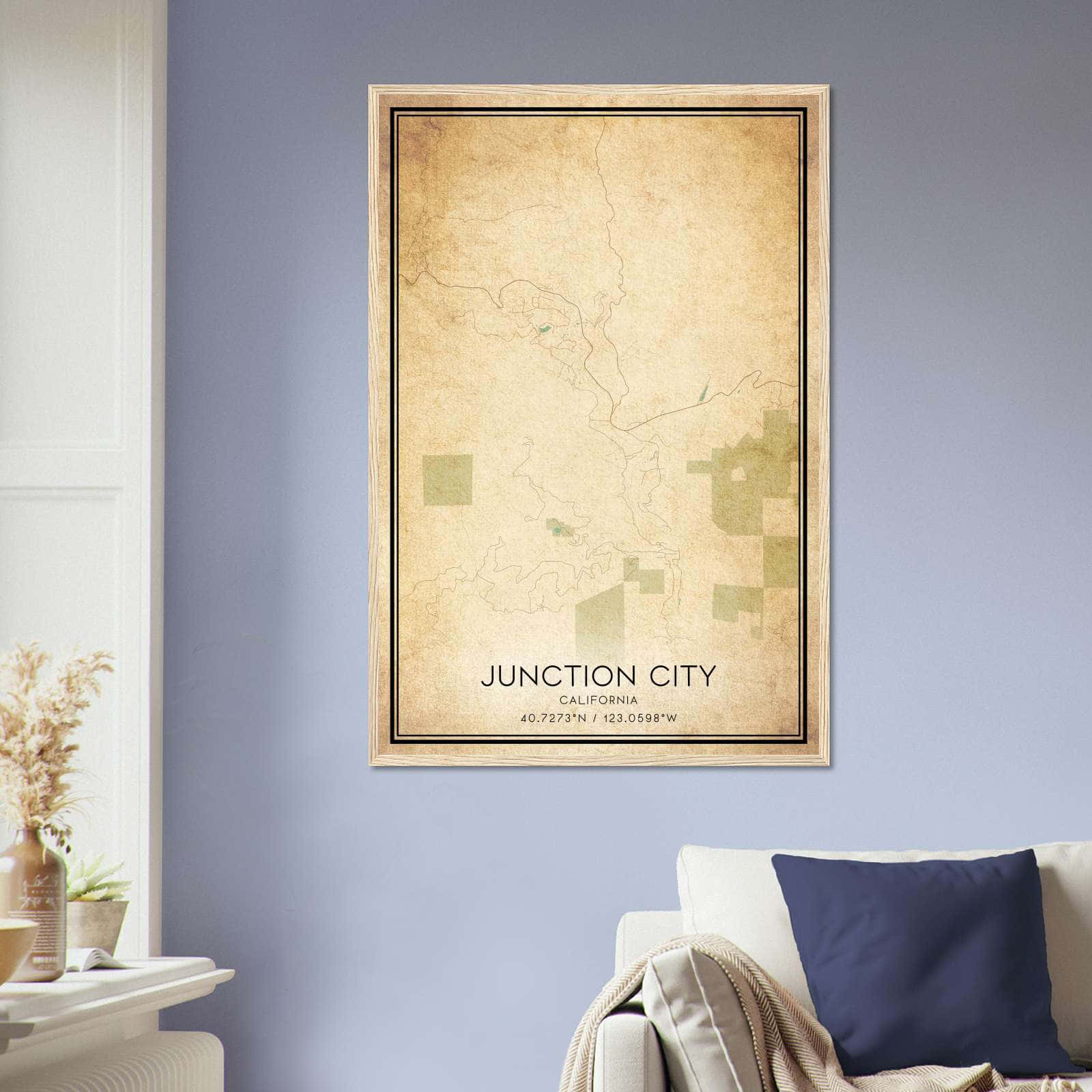 Vintage Junction City California Map Poster, Junction City CA City Road Wall Art Print