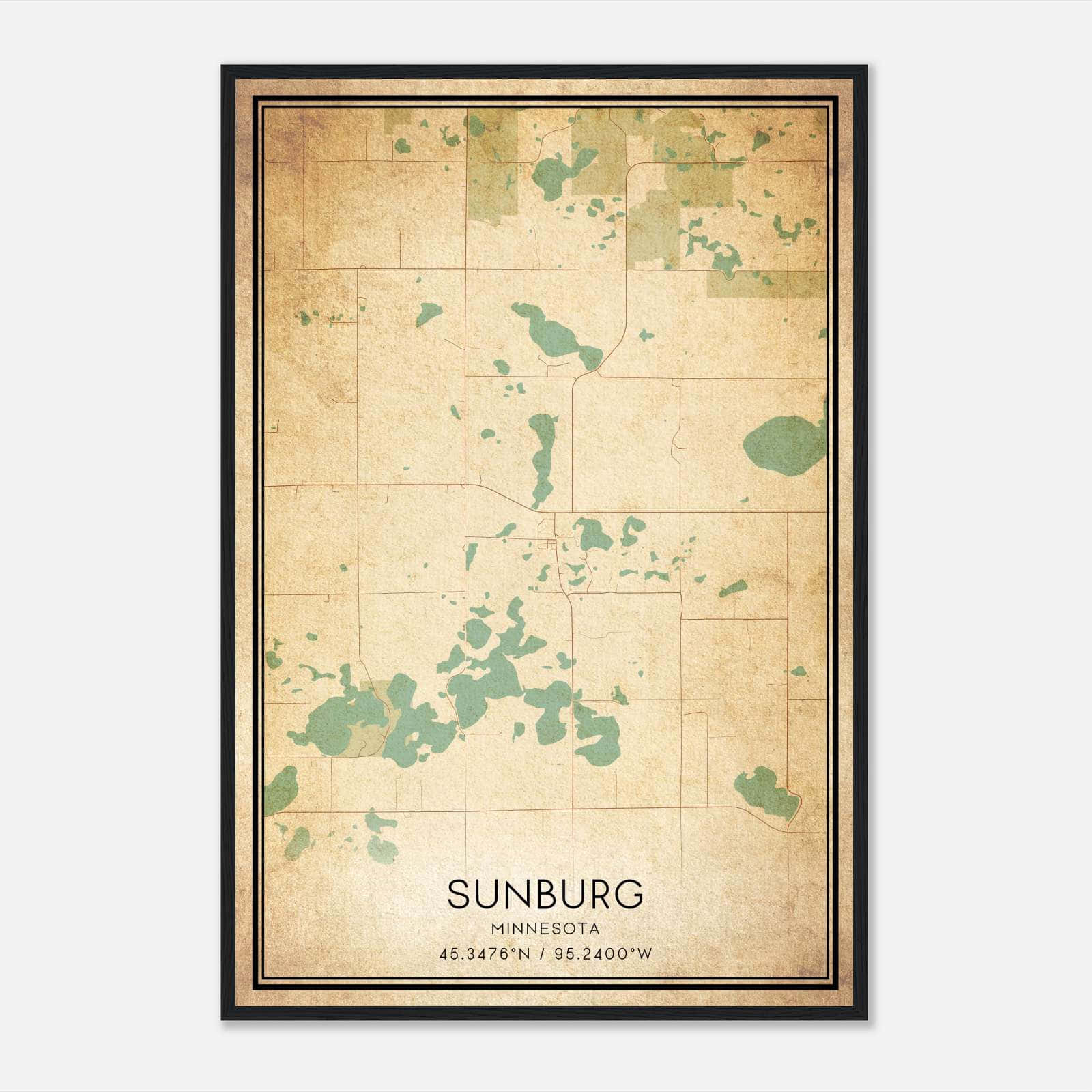 Vintage Sunburg Minnesota Map Poster, Sunburg MN City Road Wall Art Print Vintage Sunburg Minnesota Map Poster, Sunburg MN City Road Wall Art Print
