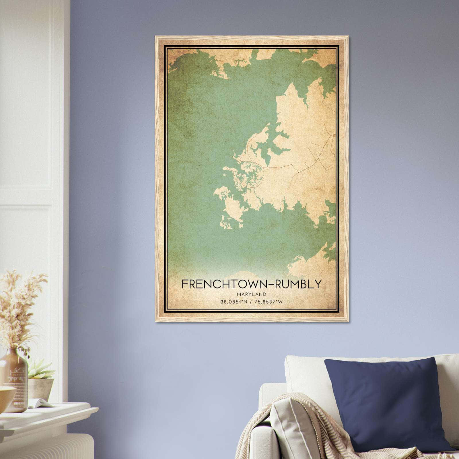 Vintage Frenchtown-Rumbly Maryland Map Poster, Frenchtown-Rumbly MD City Road Wall Art Print