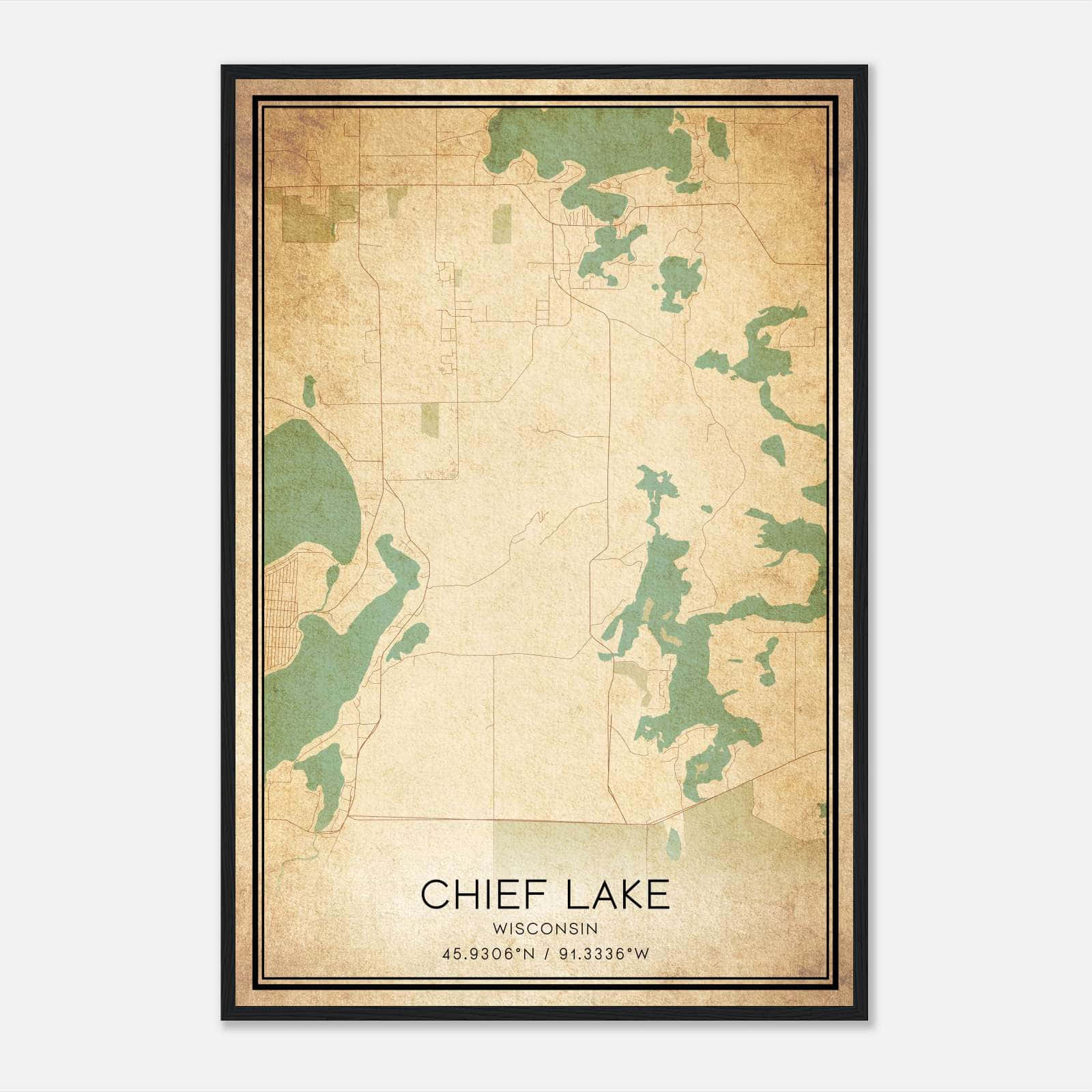 Vintage Chief Lake Wisconsin Map Poster, Chief Lake WI City Road Wall Art Print Vintage Chief Lake Wisconsin Map Poster, Chief Lake WI City Road Wall Art Print