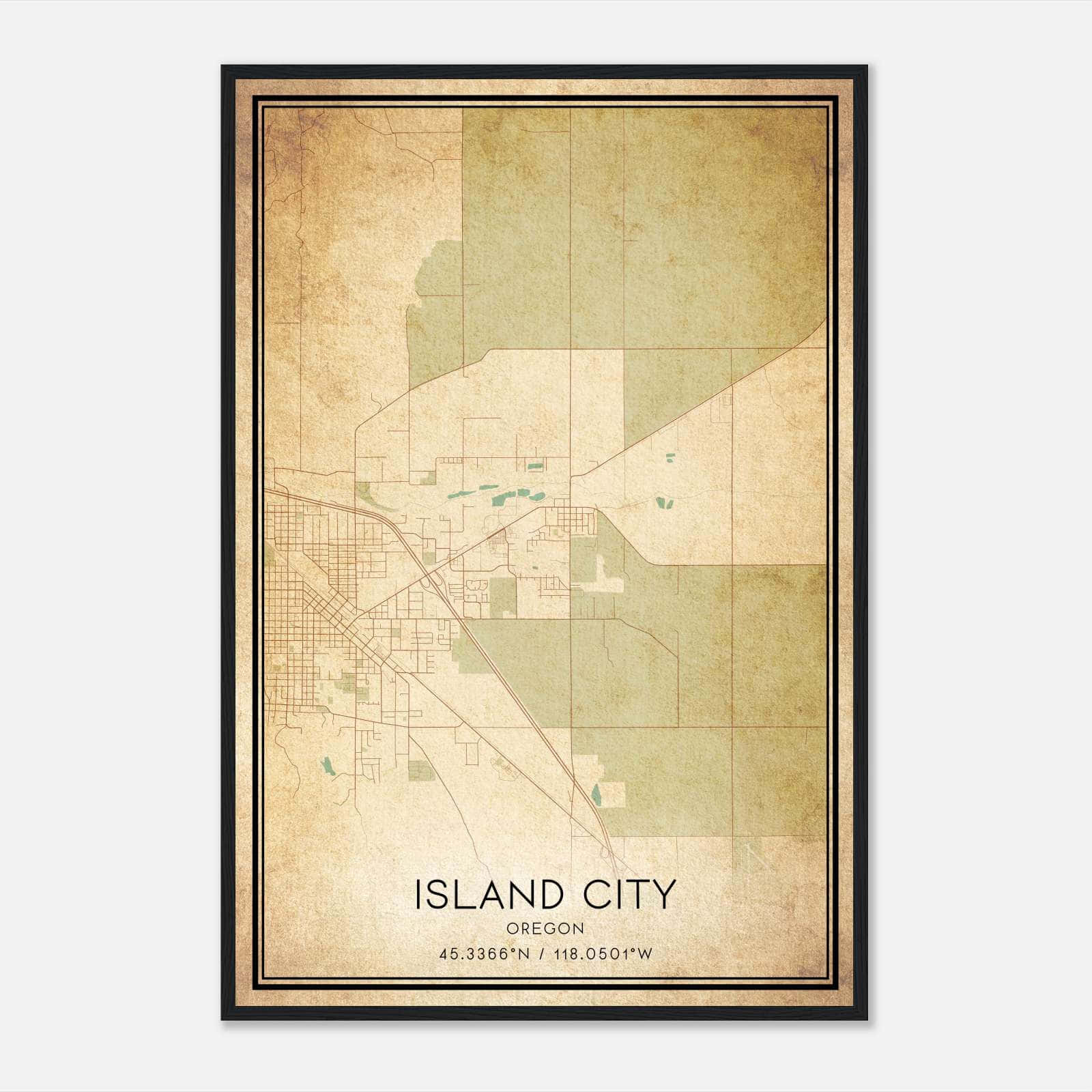 Vintage Island City Oregon Map Poster, Island City OR City Road Wall Art Print Vintage Island City Oregon Map Poster, Island City OR City Road Wall Art Print