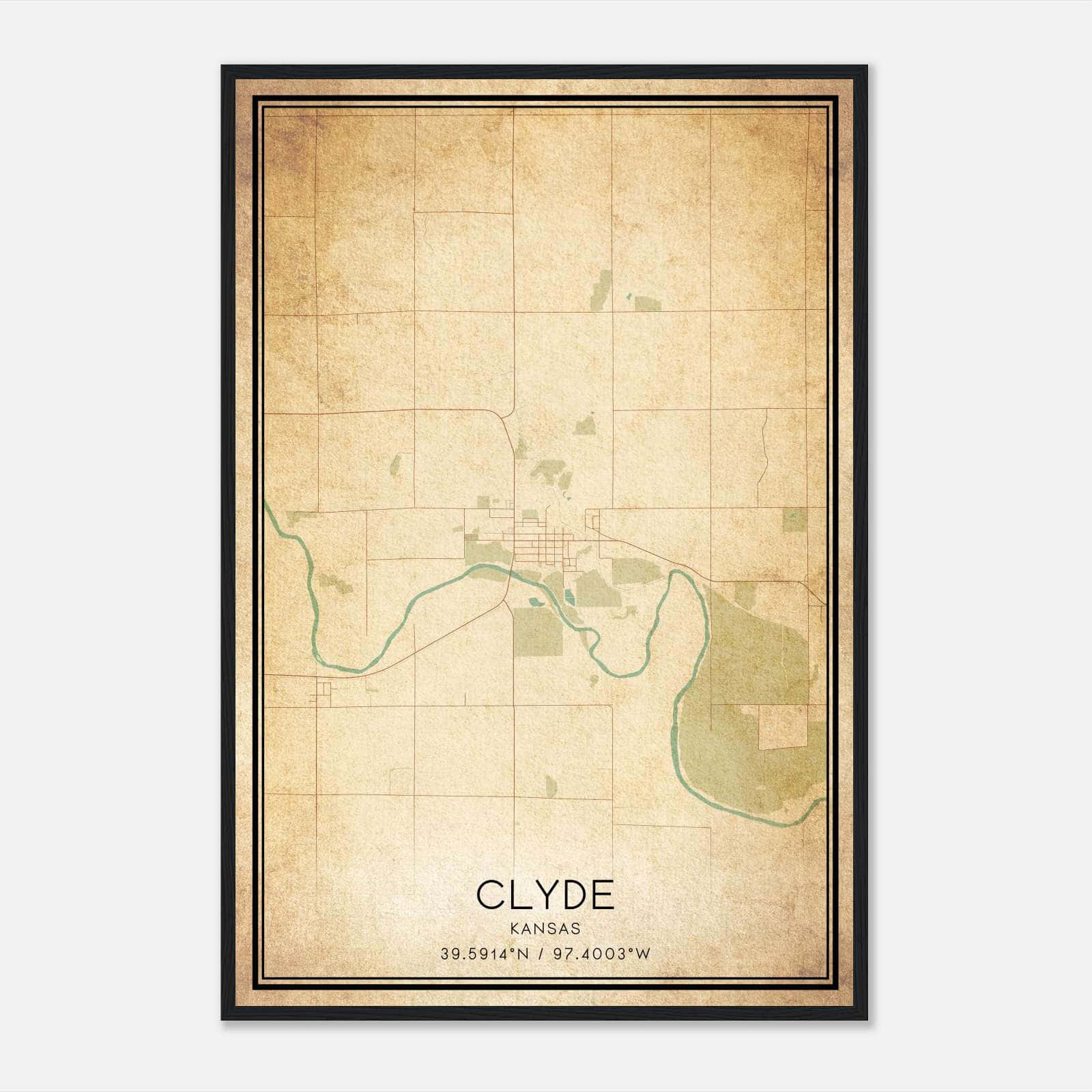 Vintage Clyde Kansas Map Poster, Clyde KS City Road Wall Art Print Vintage Clyde Kansas Map Poster, Clyde KS City Road Wall Art Print