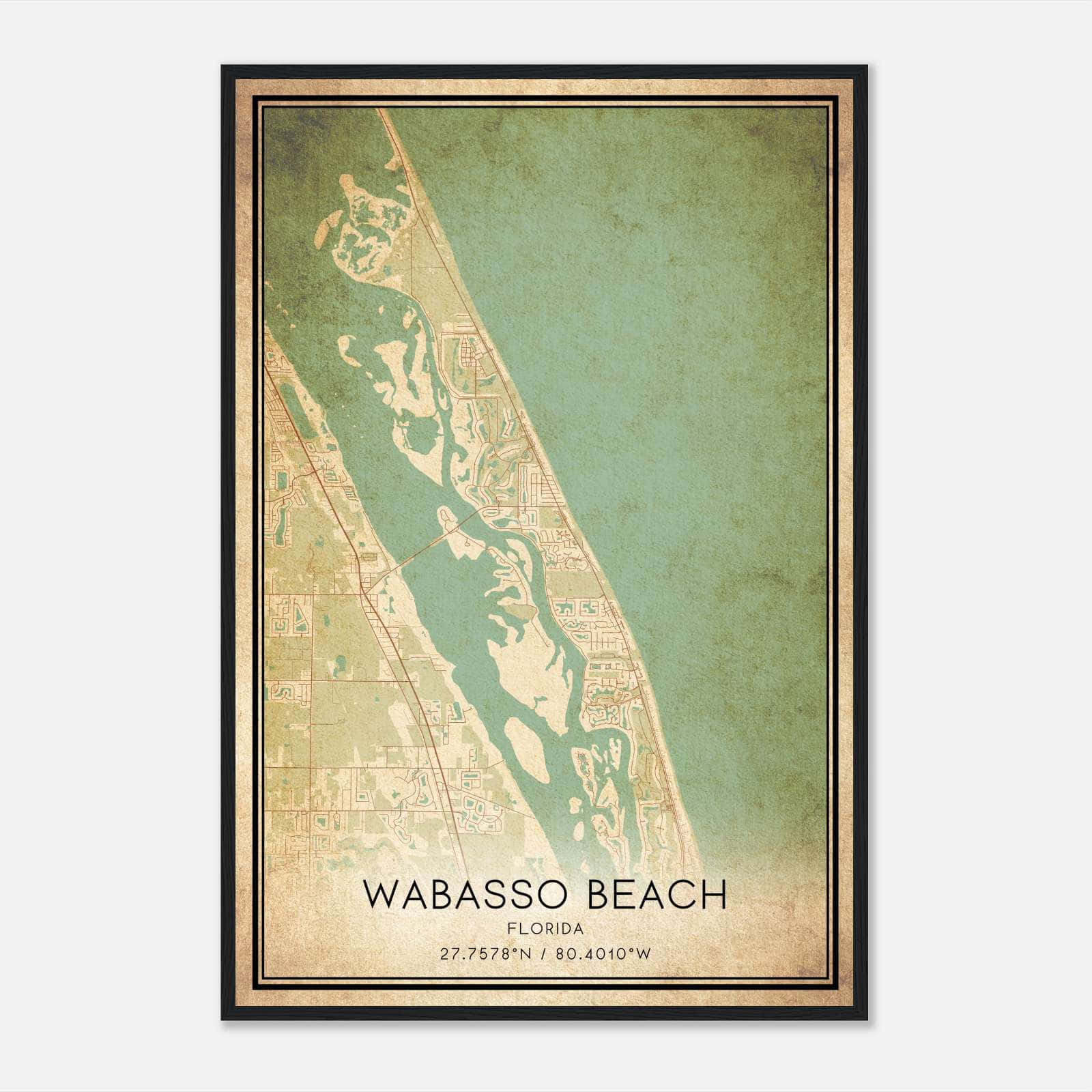Vintage Wabasso Beach Florida Map Poster, Wabasso Beach FL City Road Wall Art Print Vintage Wabasso Beach Florida Map Poster, Wabasso Beach FL City Road Wall Art Print
