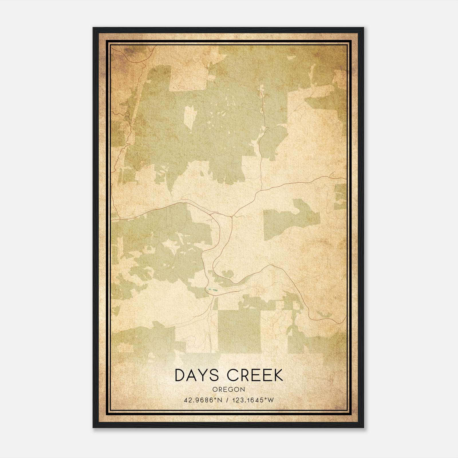 Vintage Days Creek Oregon Map Poster, Days Creek OR City Road Wall Art Print Vintage Days Creek Oregon Map Poster, Days Creek OR City Road Wall Art Print