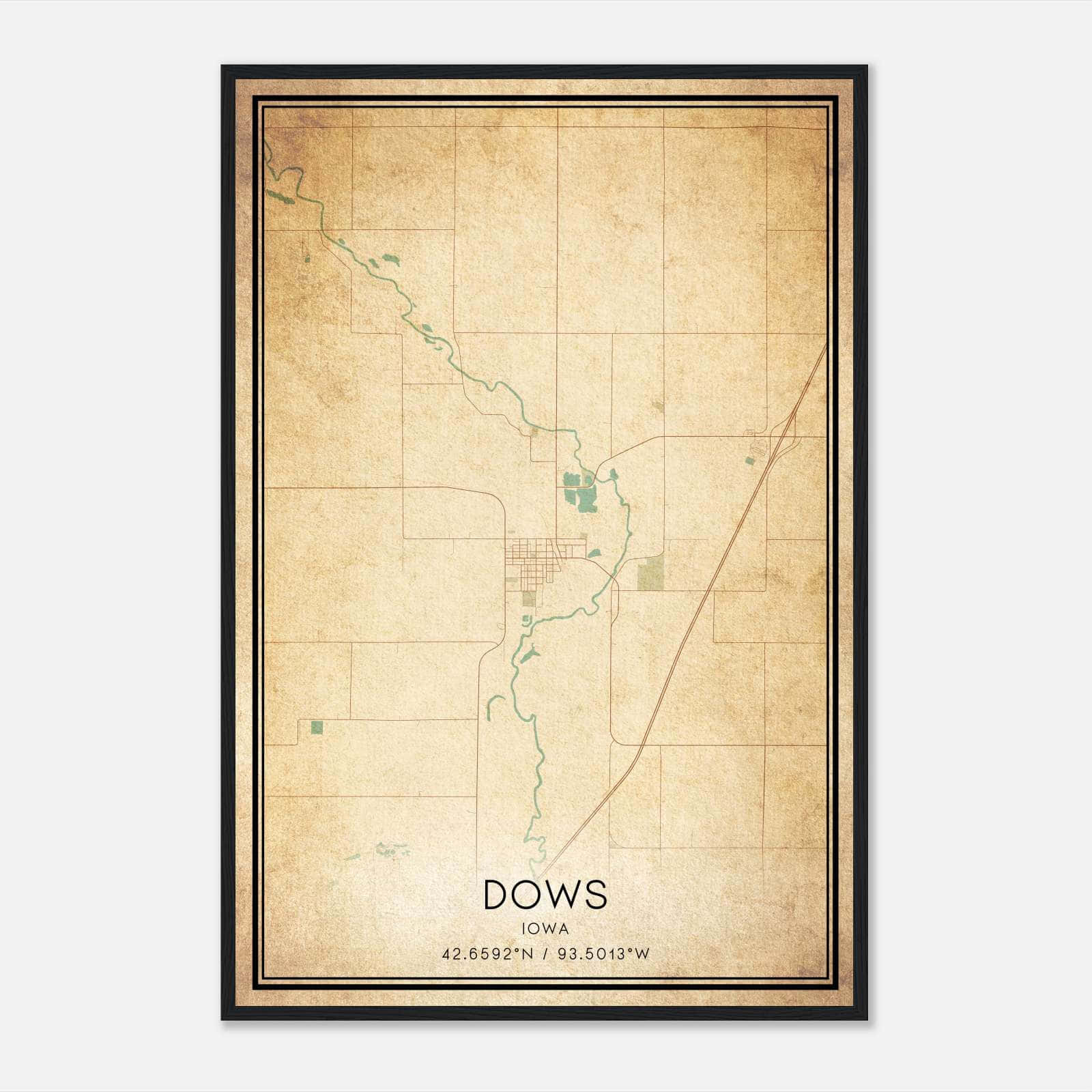 Vintage Dows Iowa Map Poster, Dows IA City Road Wall Art Print Vintage Dows Iowa Map Poster, Dows IA City Road Wall Art Print