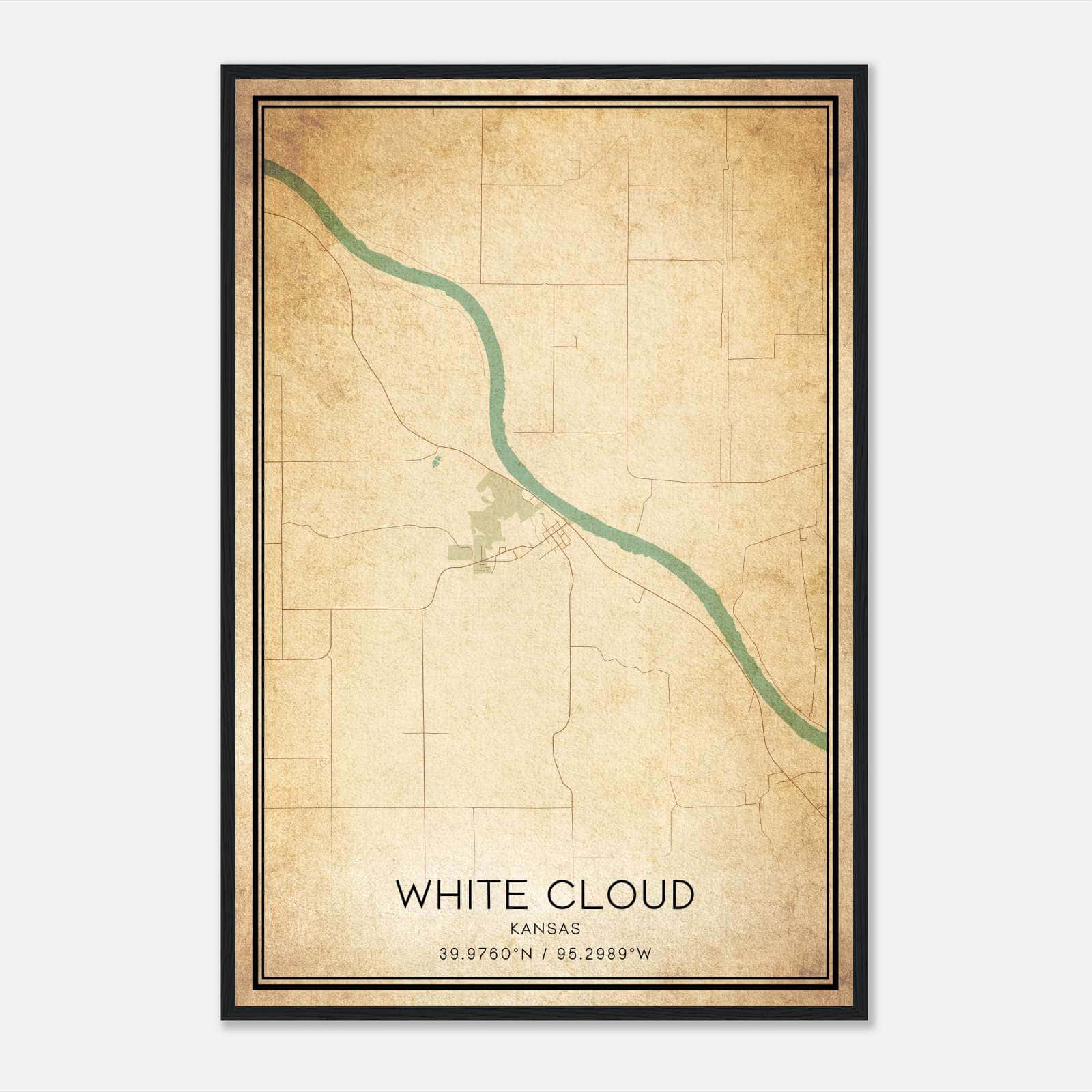 Vintage White Cloud Kansas Map Poster, White Cloud KS City Road Wall Art Print Vintage White Cloud Kansas Map Poster, White Cloud KS City Road Wall Art Print