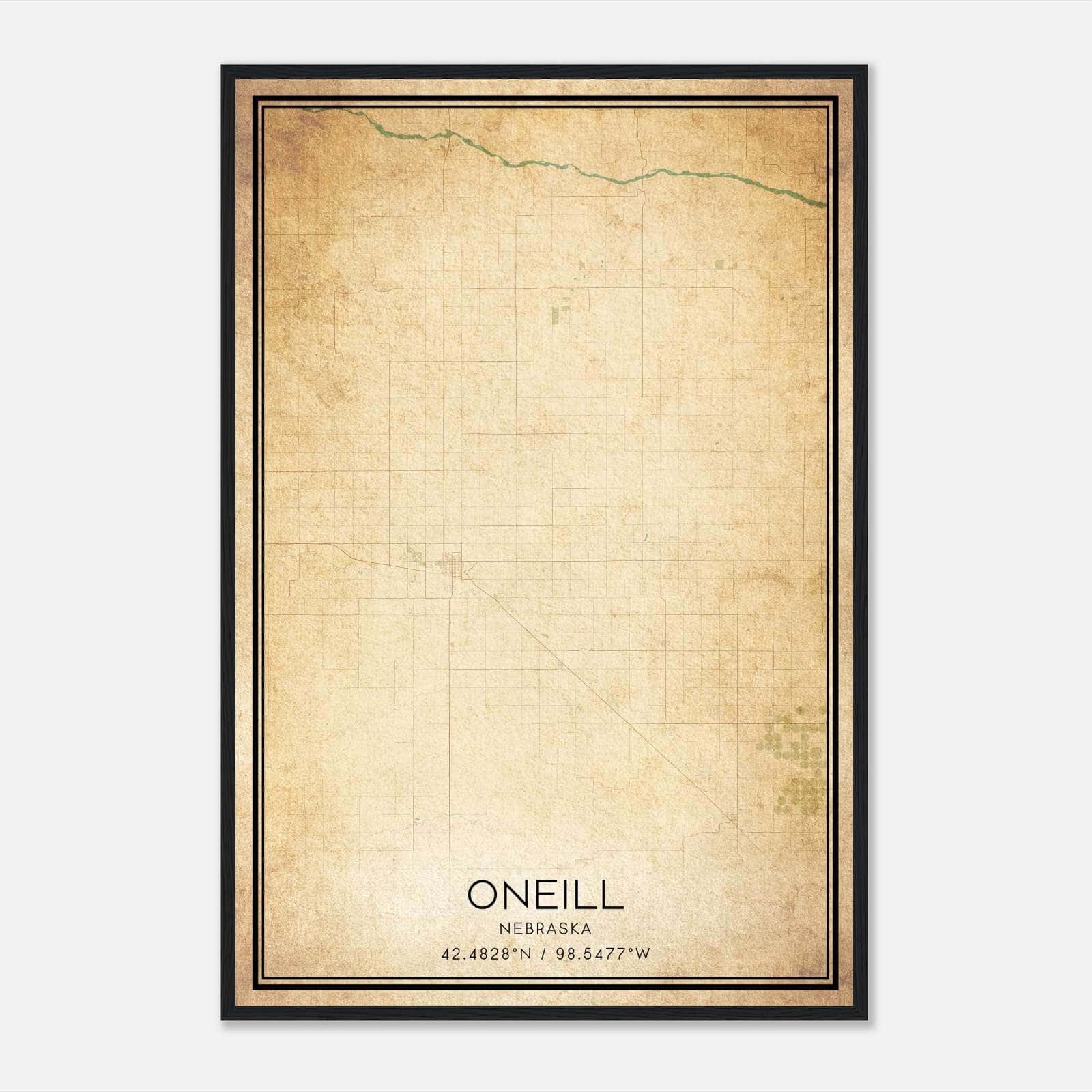 Vintage Oneill Nebraska Map Poster, Oneill NE City Road Wall Art Print Vintage Oneill Nebraska Map Poster, Oneill NE City Road Wall Art Print