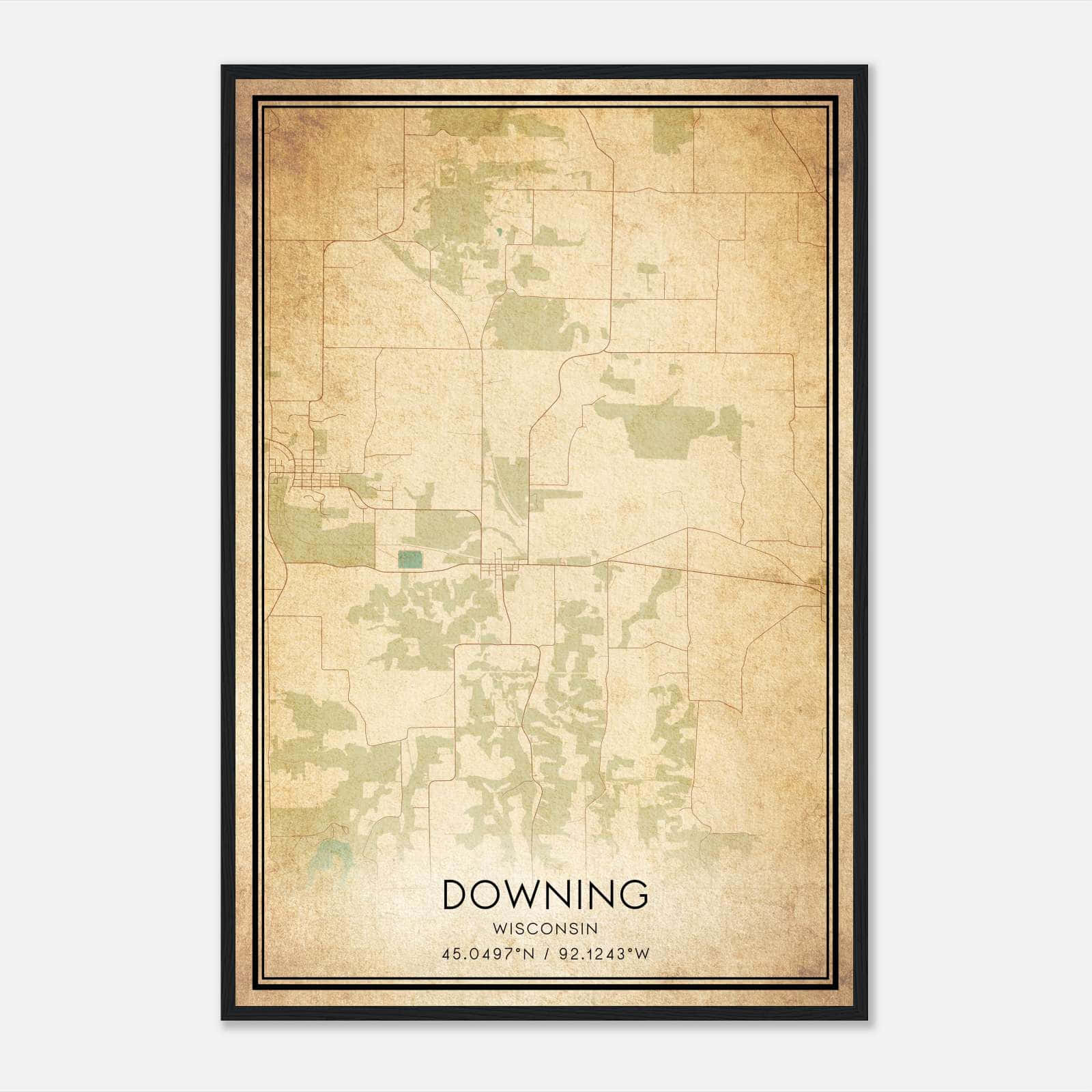 Vintage Downing Wisconsin Map Poster, Downing WI City Road Wall Art Print Vintage Downing Wisconsin Map Poster, Downing WI City Road Wall Art Print