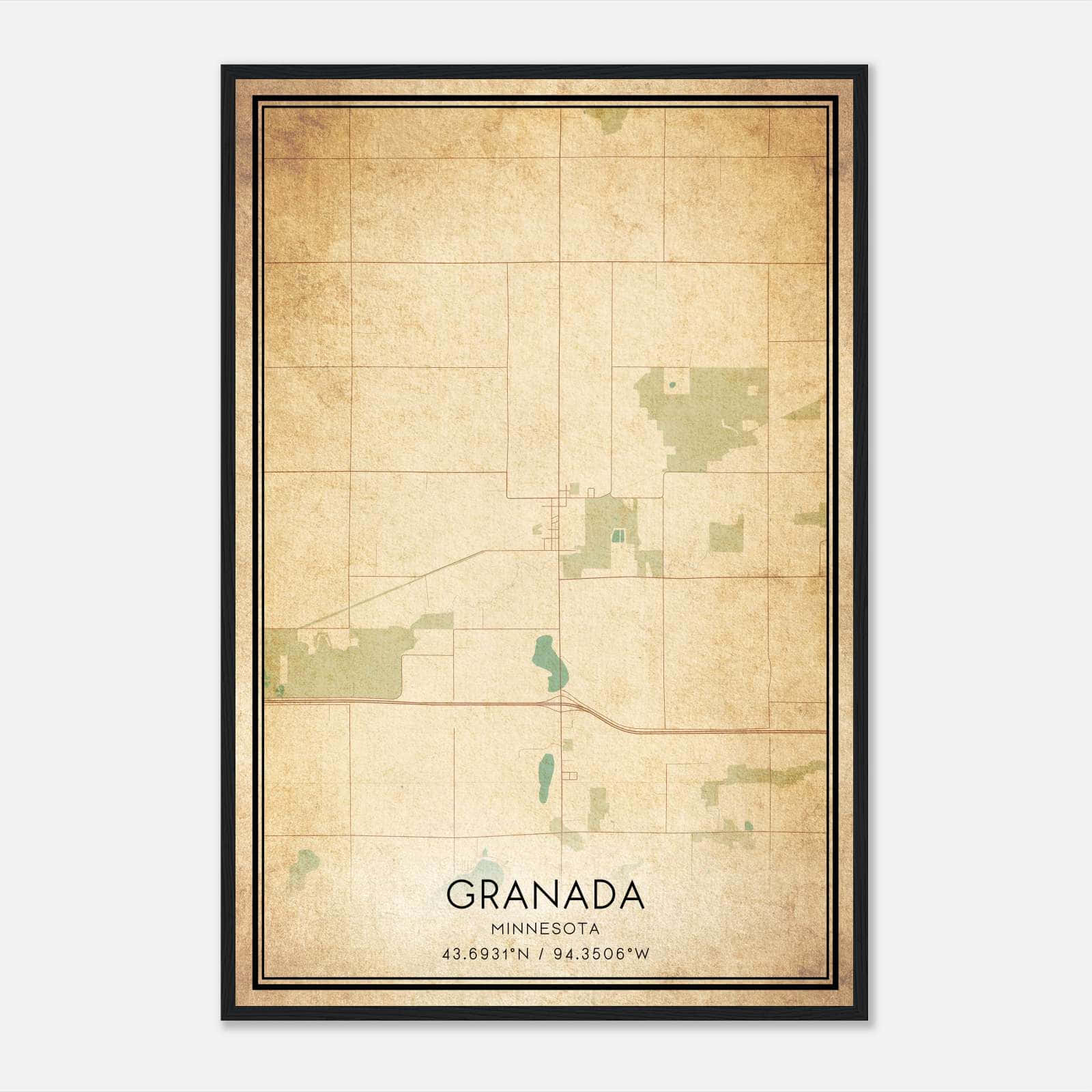 Vintage Granada Minnesota Map Poster, Granada MN City Road Wall Art Print Vintage Granada Minnesota Map Poster, Granada MN City Road Wall Art Print