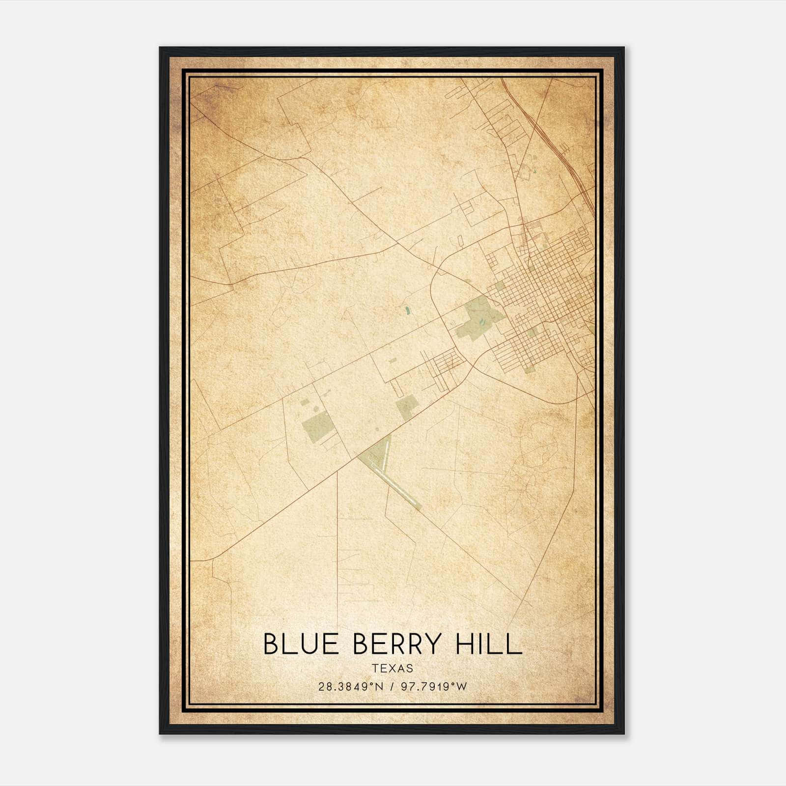 Vintage Blue Berry Hill Texas Map Poster, Blue Berry Hill TX City Road Wall Art Print Vintage Blue Berry Hill Texas Map Poster, Blue Berry Hill TX City Road Wall Art Print