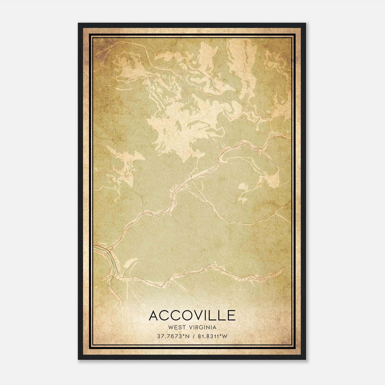 Vintage Accoville West Virginia Map Poster, Accoville WV City Road Wall Art Print Vintage Accoville West Virginia Map Poster, Accoville WV City Road Wall Art Print