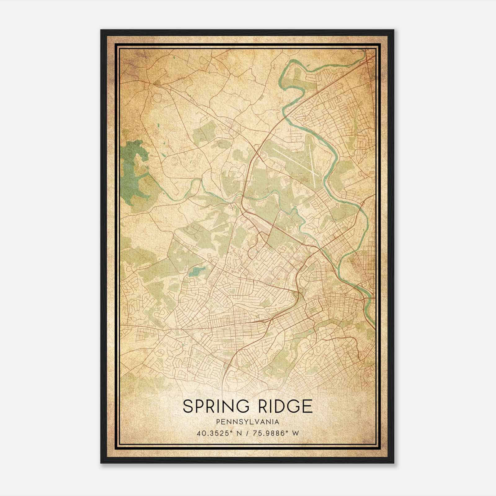 Vintage Spring Ridge Pennsylvania Map Poster, Spring Ridge PA City Road Wall Art Print Vintage Spring Ridge Pennsylvania Map Poster, Spring Ridge PA City Road Wall Art Print