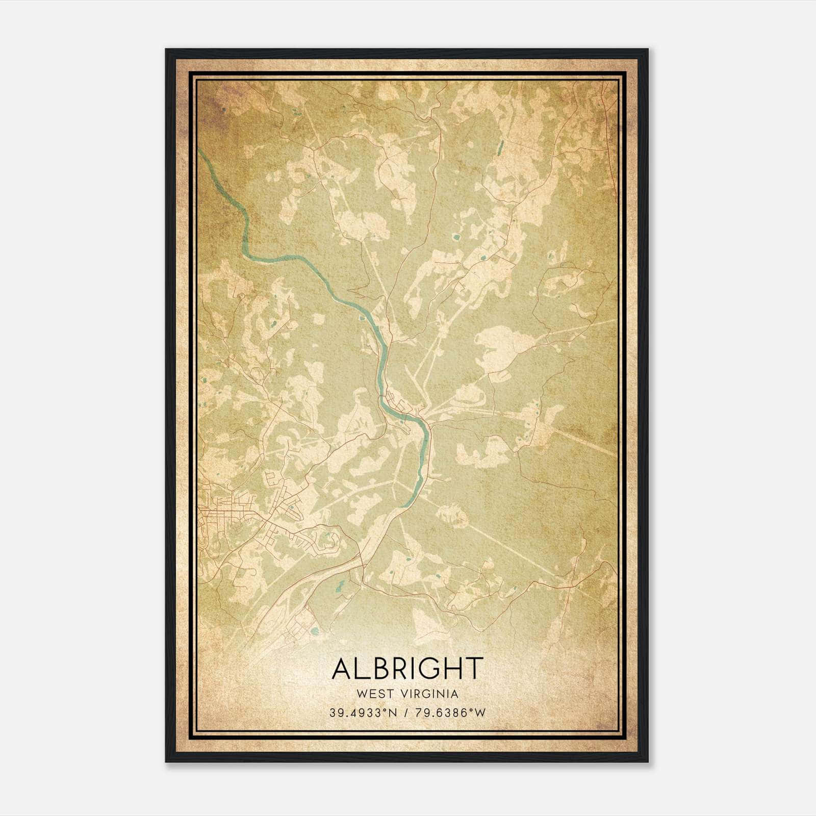 Vintage Albright West Virginia Map Poster, Albright WV City Road Wall Art Print Vintage Albright West Virginia Map Poster, Albright WV City Road Wall Art Print