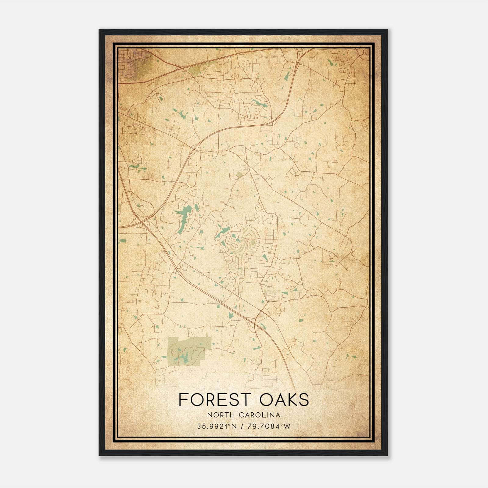 Vintage Forest Oaks North Carolina Map Poster, Forest Oaks NC City Road Wall Art Print Vintage Forest Oaks North Carolina Map Poster, Forest Oaks NC City Road Wall Art Print