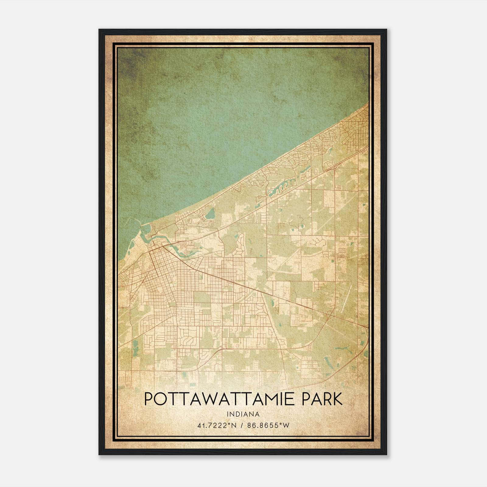 Vintage Pottawattamie Park Indiana Map Poster, Pottawattamie Park IN City Road Wall Art Print Vintage Pottawattamie Park Indiana Map Poster, Pottawattamie Park IN City Road Wall Art Print