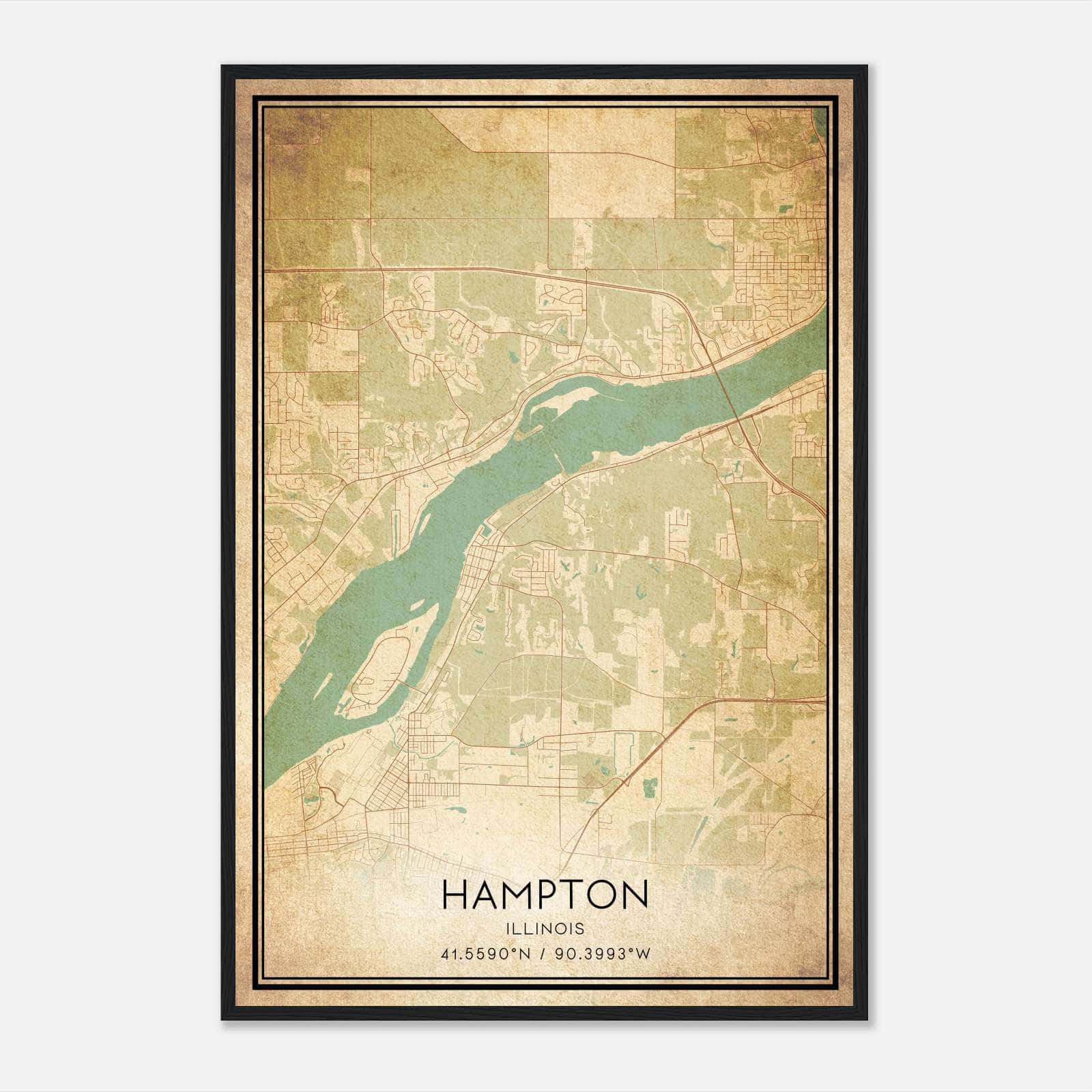 Vintage Hampton Illinois Map Poster, Hampton IL City Road Wall Art Print Vintage Hampton Illinois Map Poster, Hampton IL City Road Wall Art Print