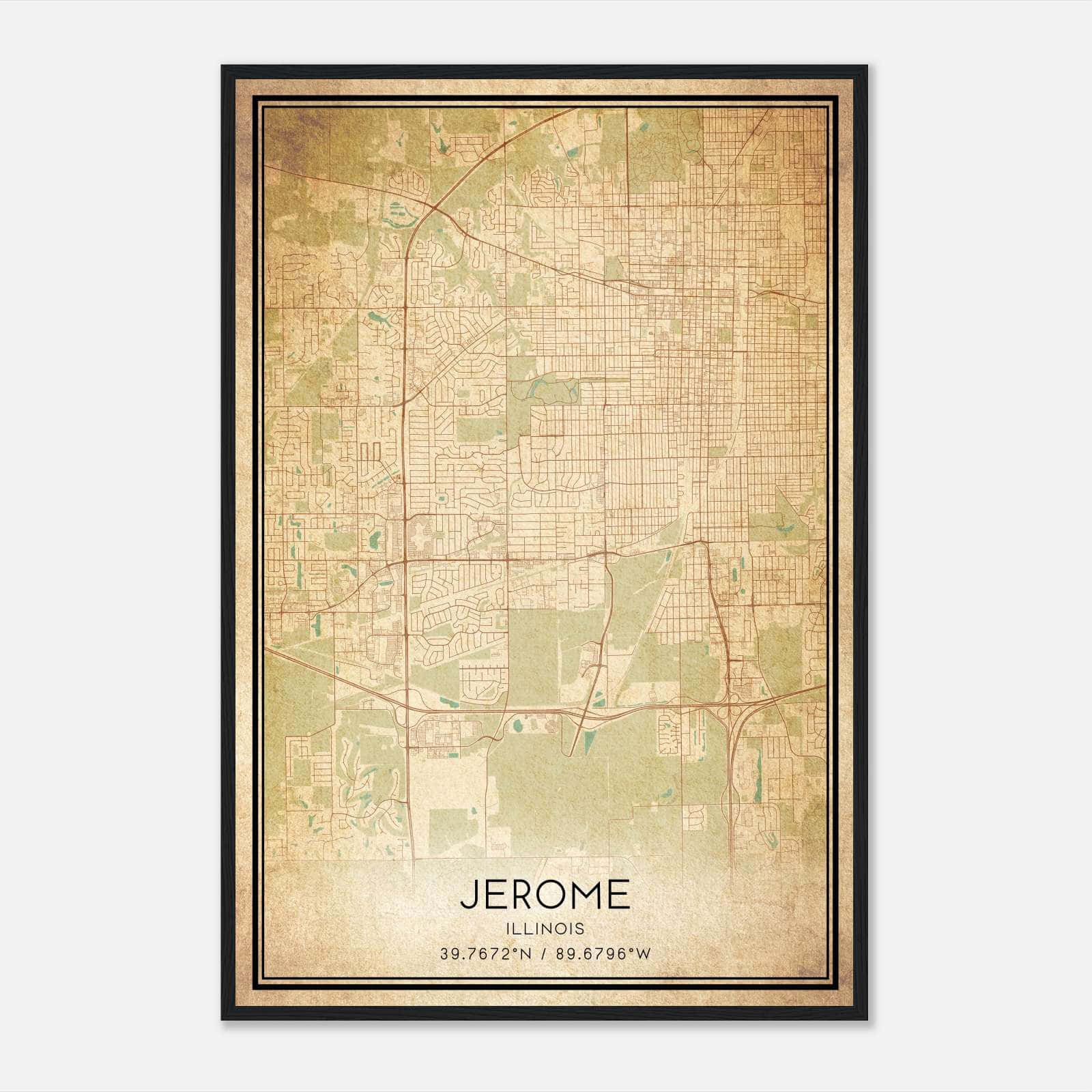 Vintage Jerome Illinois Map Poster, Jerome IL City Road Wall Art Print Vintage Jerome Illinois Map Poster, Jerome IL City Road Wall Art Print