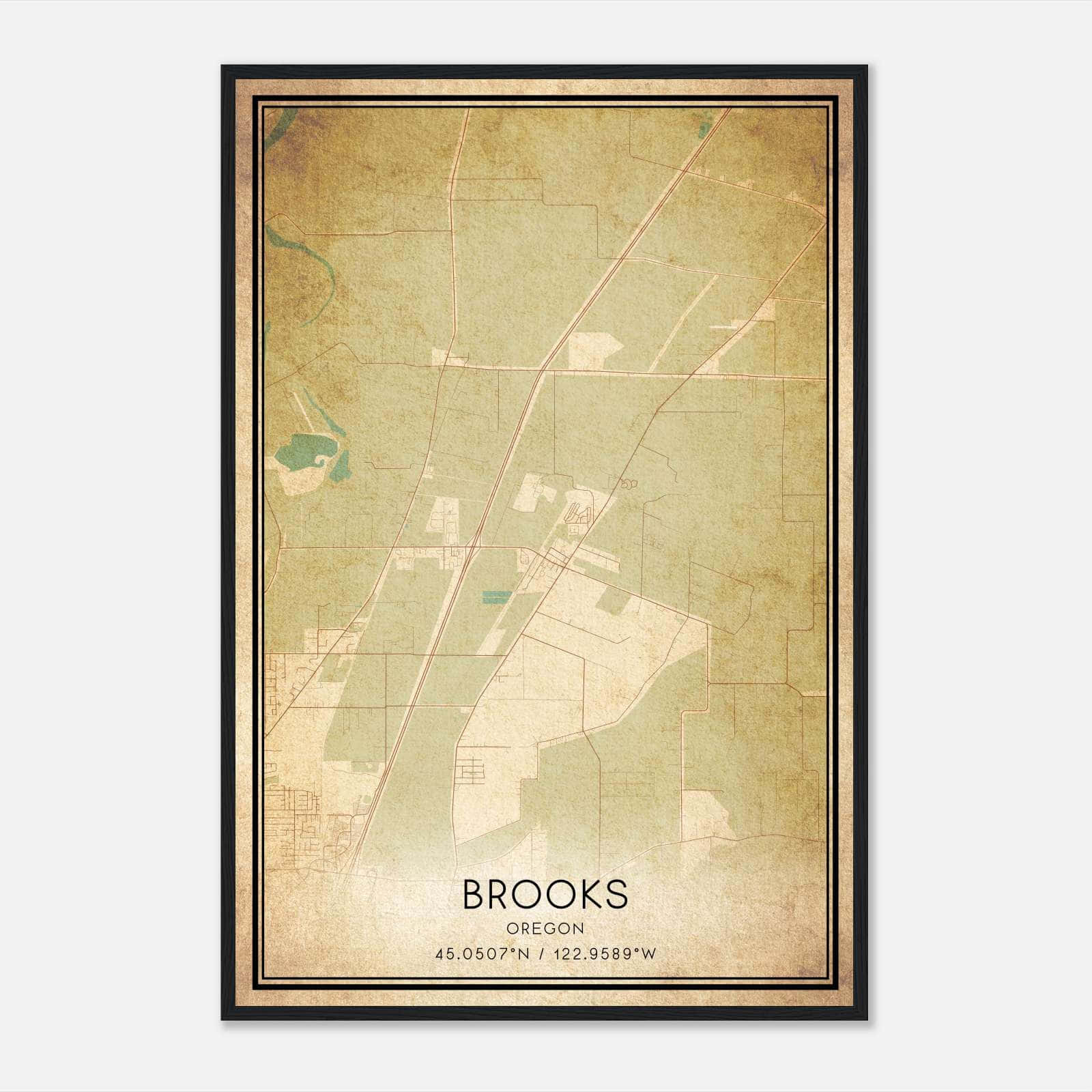 Vintage Brooks Oregon Map Poster, Brooks OR City Road Wall Art Print Vintage Brooks Oregon Map Poster, Brooks OR City Road Wall Art Print