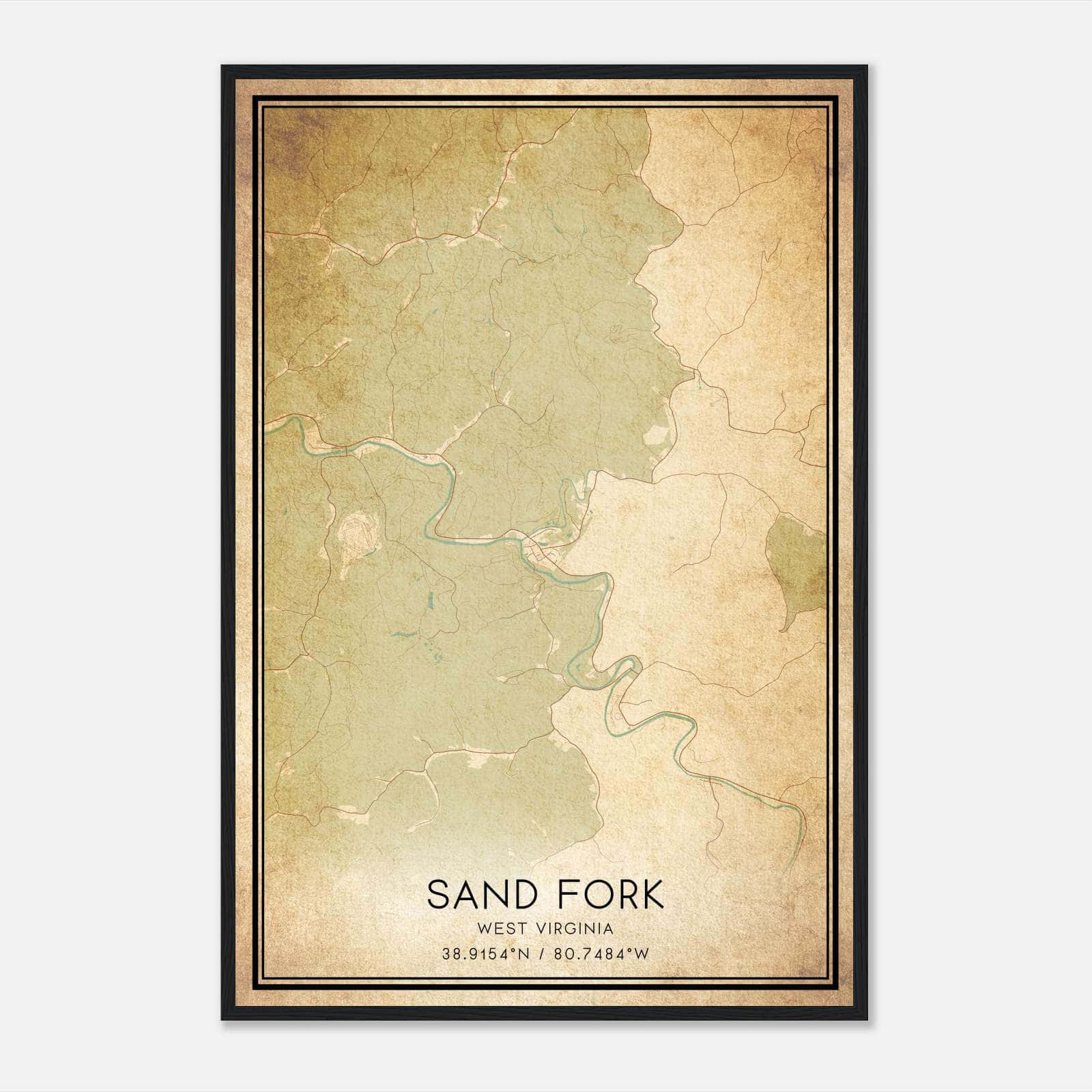 Vintage Sand Fork West Virginia Map Poster, Sand Fork WV City Road Wall Art Print Vintage Sand Fork West Virginia Map Poster, Sand Fork WV City Road Wall Art Print
