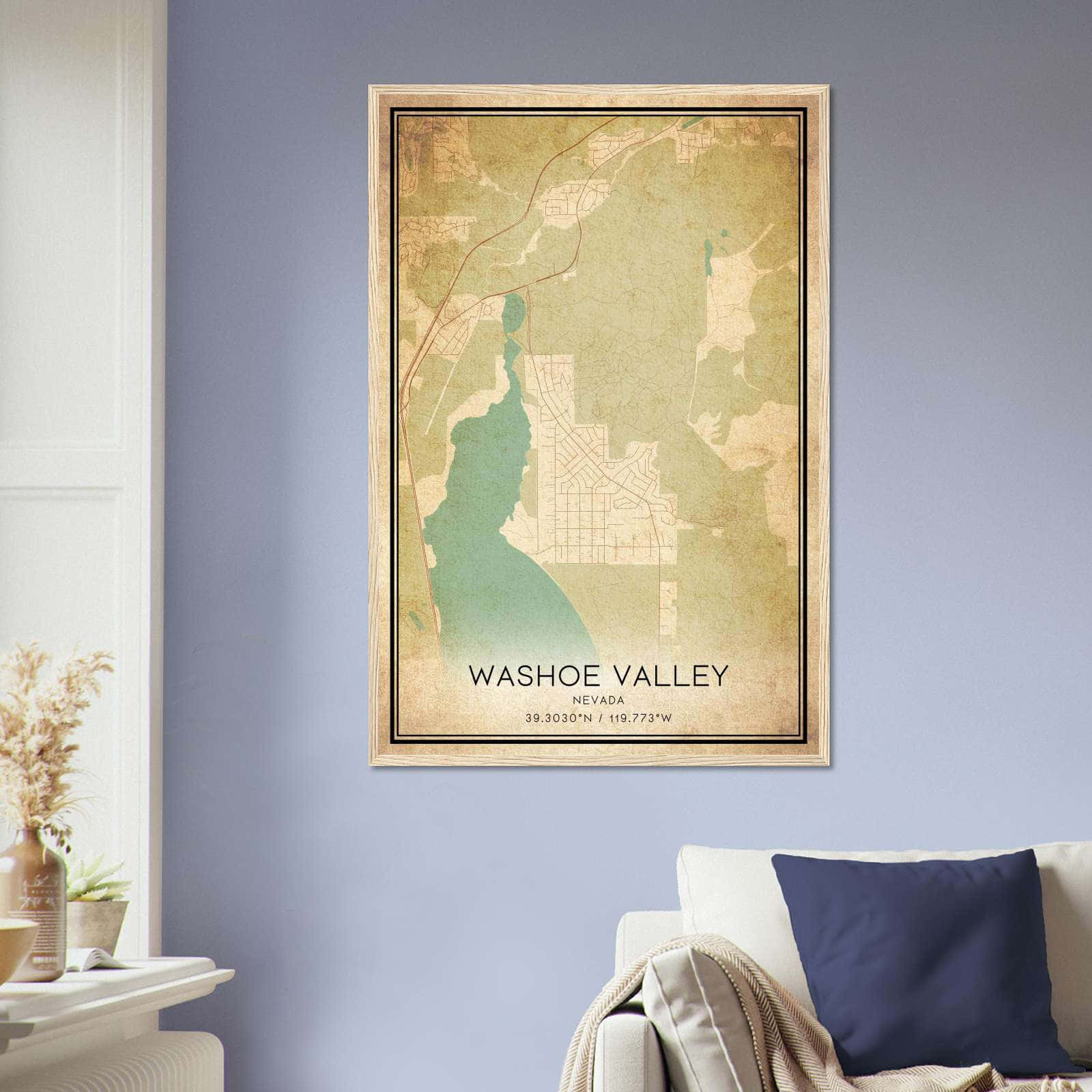 Vintage Washoe Valley Nevada Map Poster, Washoe Valley NV City Road Wall Art Print
