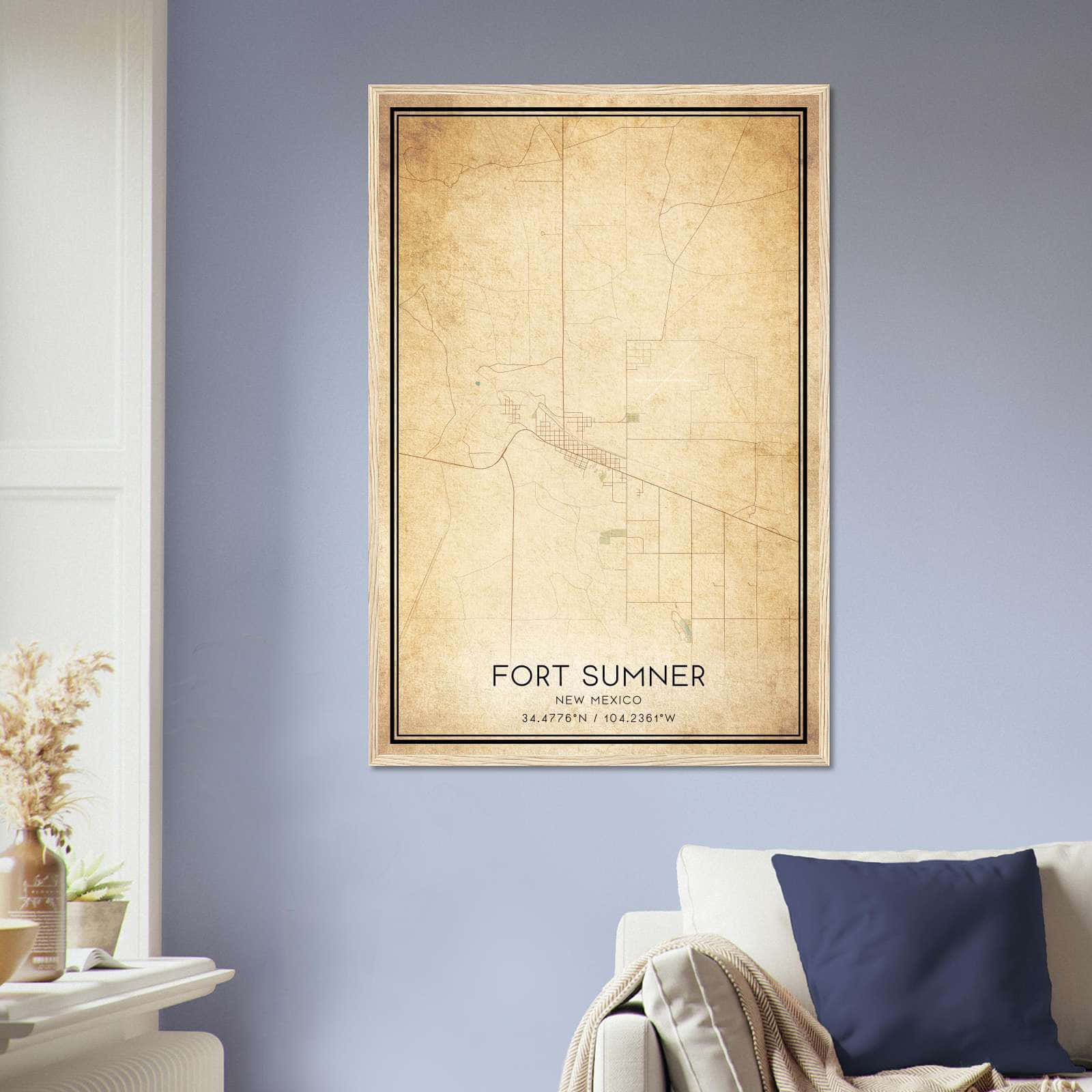 Vintage Fort Sumner New Mexico Map Poster, Fort Sumner NM City Road Wall Art Print