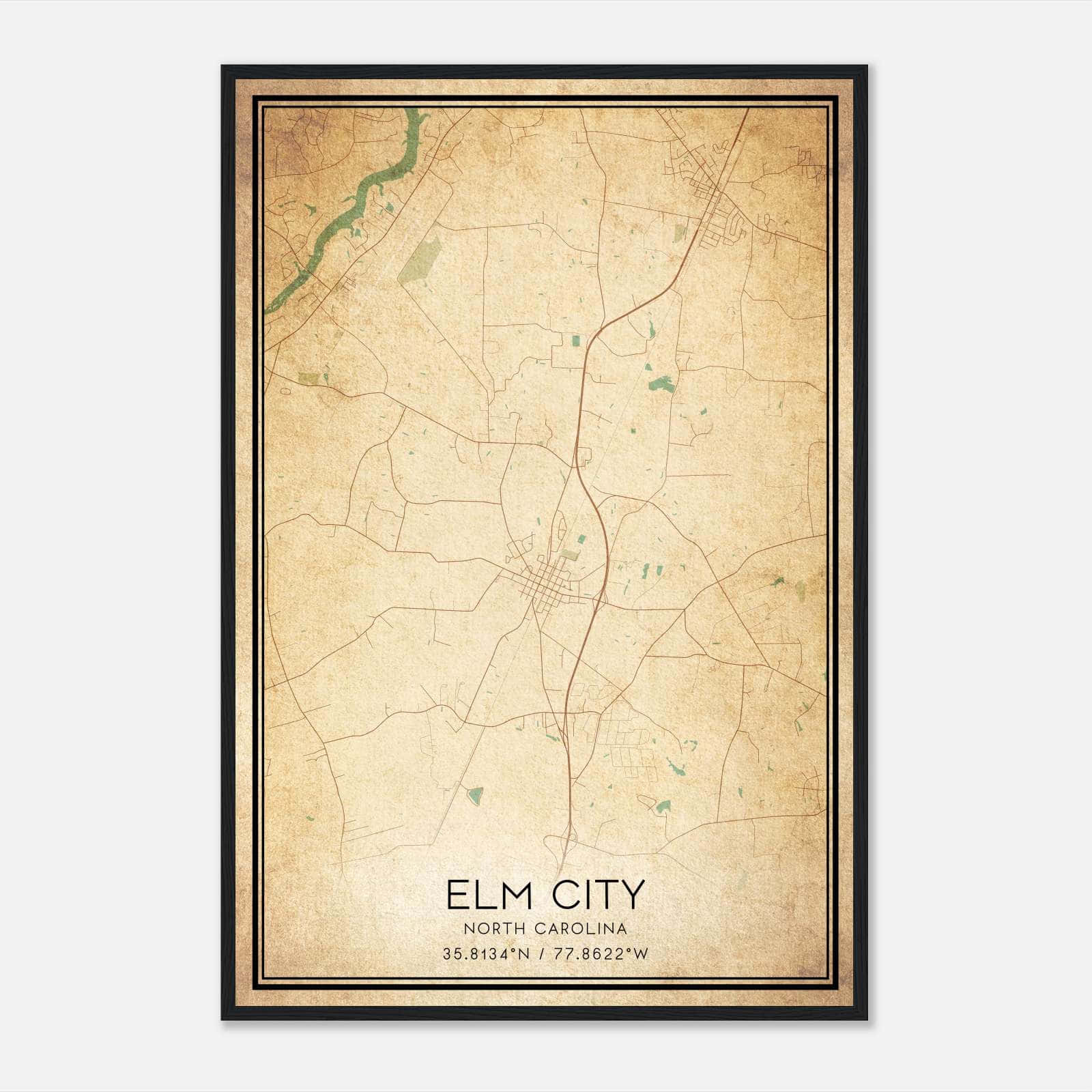 Vintage Elm City North Carolina Map Poster, Elm City NC City Road Wall Art Print Vintage Elm City North Carolina Map Poster, Elm City NC City Road Wall Art Print